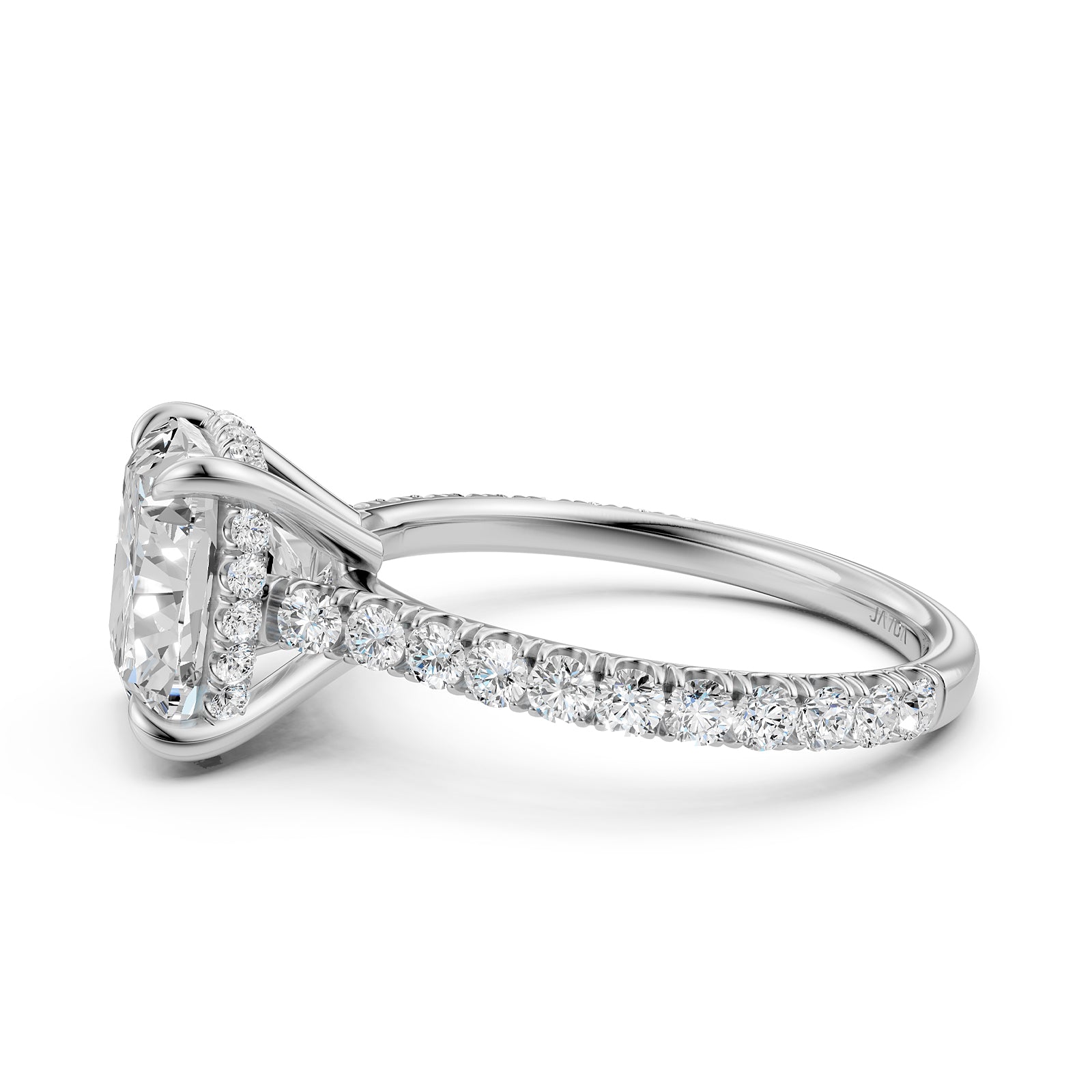 French U Pave Set Hidden Halo Lab Grown Diamond Engagement Ring IGI Certified 3.52 Ctw.