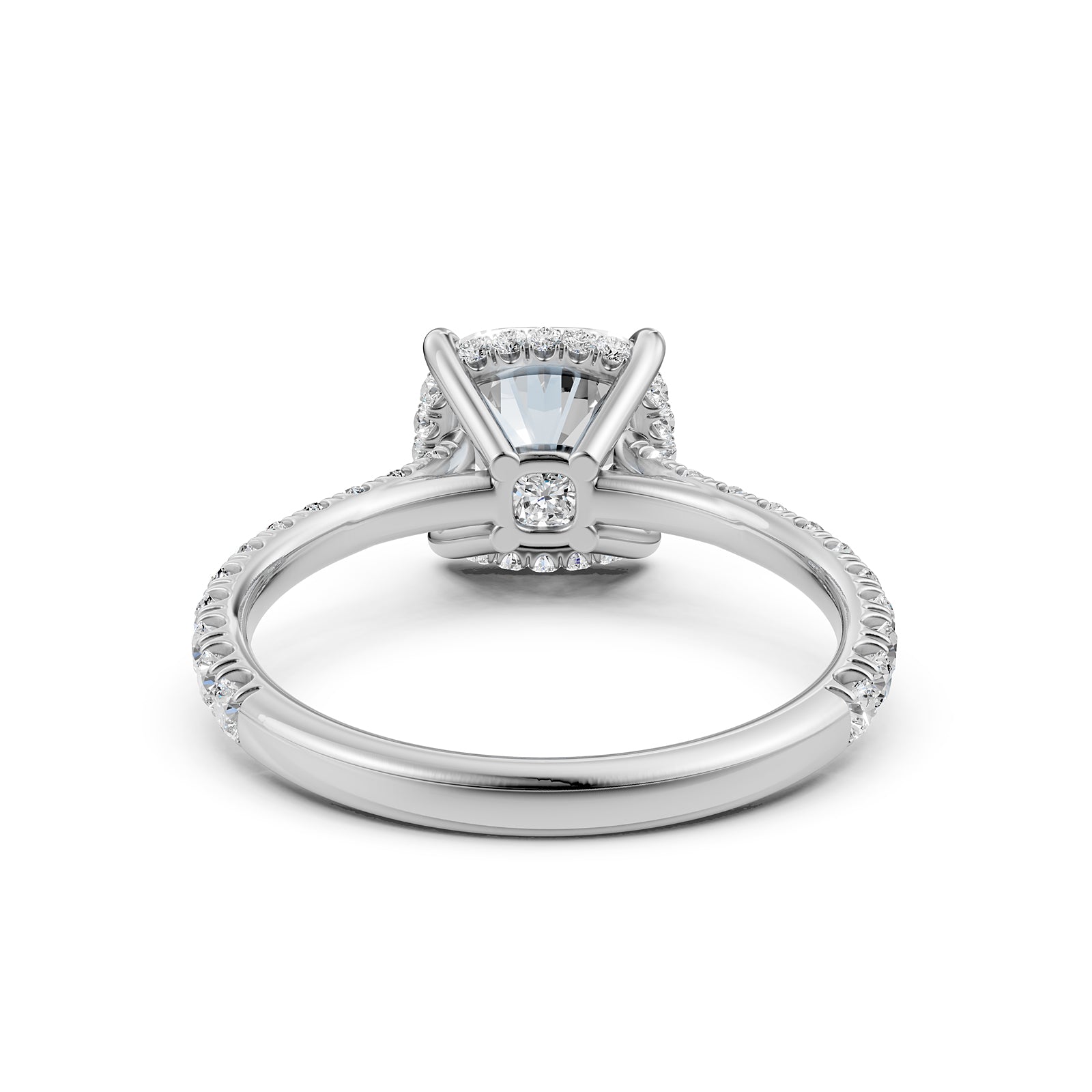 French U Pave Hidden Halo Lab Grown Diamond Cushion Cut Engagement Ring