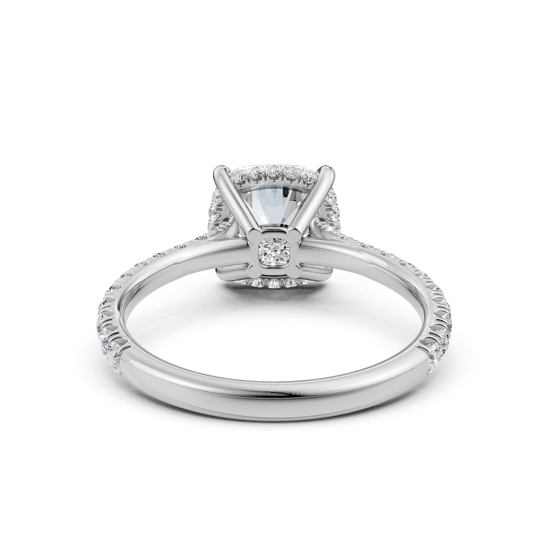 French U Pave Hidden Halo Lab Grown Diamond Cushion Cut Engagement Ring