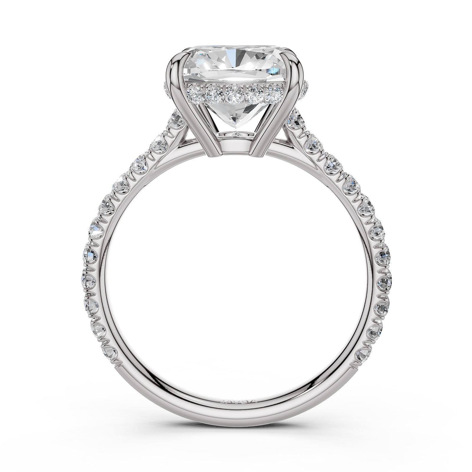 French U Pave Set Hidden Halo Lab Grown Diamond Engagement Ring IGI Certified 3.52 Ctw.
