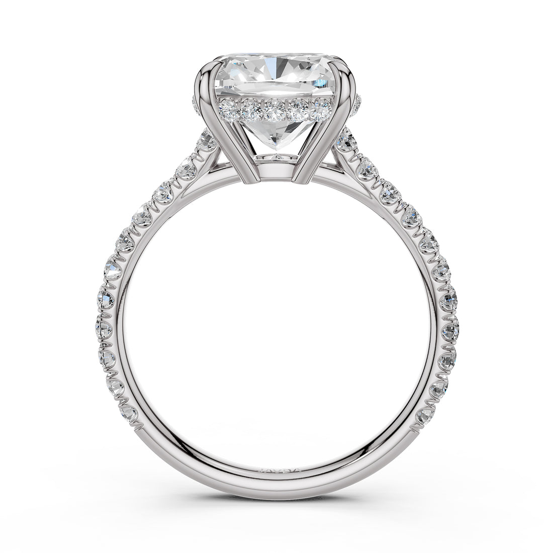 French U Pave Set Hidden Halo Lab Grown Diamond Engagement Ring IGI Certified 3.52 Ctw.