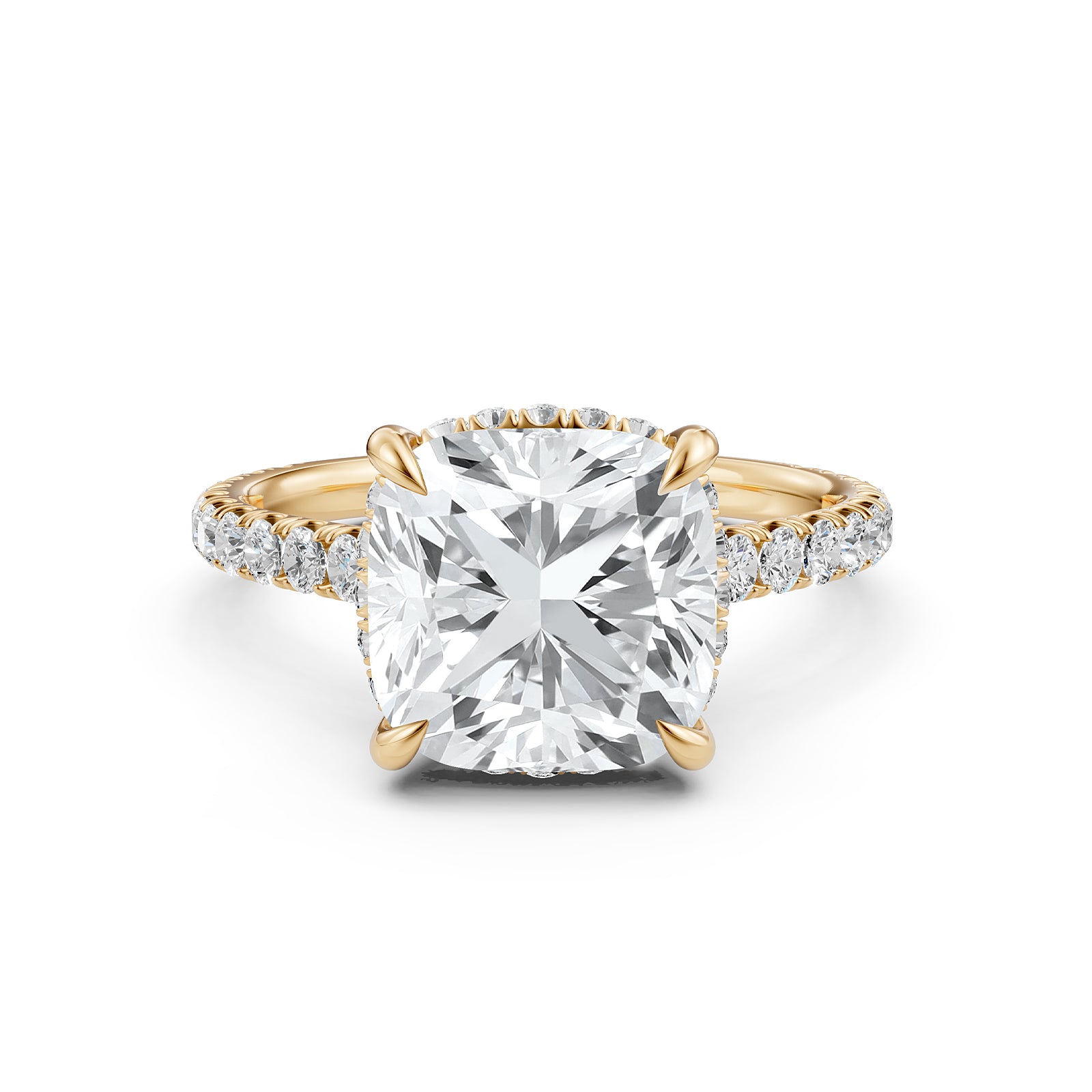 French U Pave Set Hidden Halo Lab Grown Diamond Engagement Ring IGI Certified 3.52 Ctw.