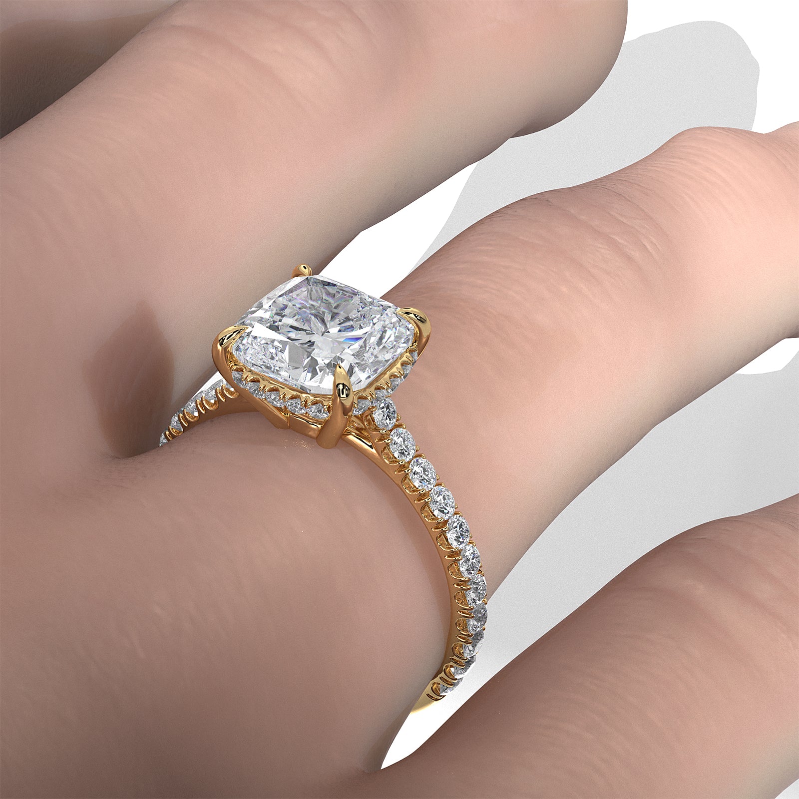 French U Pave Set Hidden Halo Lab Grown Diamond Engagement Ring IGI Certified 3.52 Ctw.