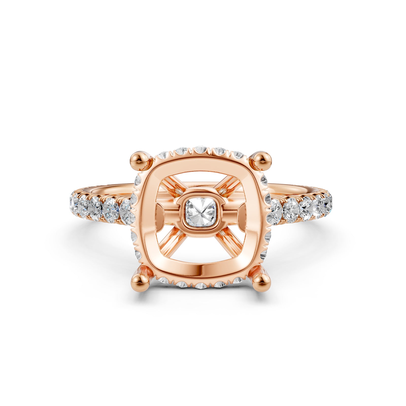 French U Pave Set Hidden Halo Lab Grown Diamond Semi Mount Engagement Ring 0.52 Ct.