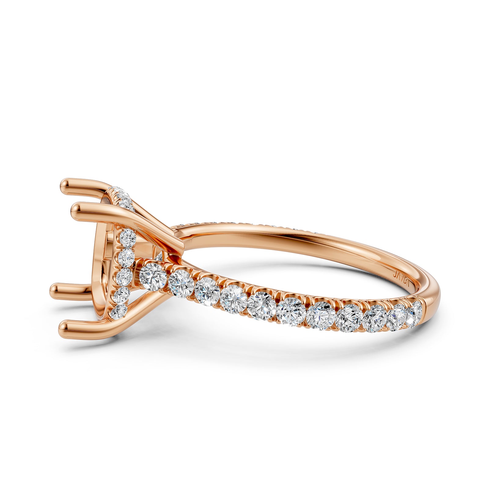 French U Pave Set Hidden Halo Lab Grown Diamond Semi Mount Engagement Ring 0.52 Ct.