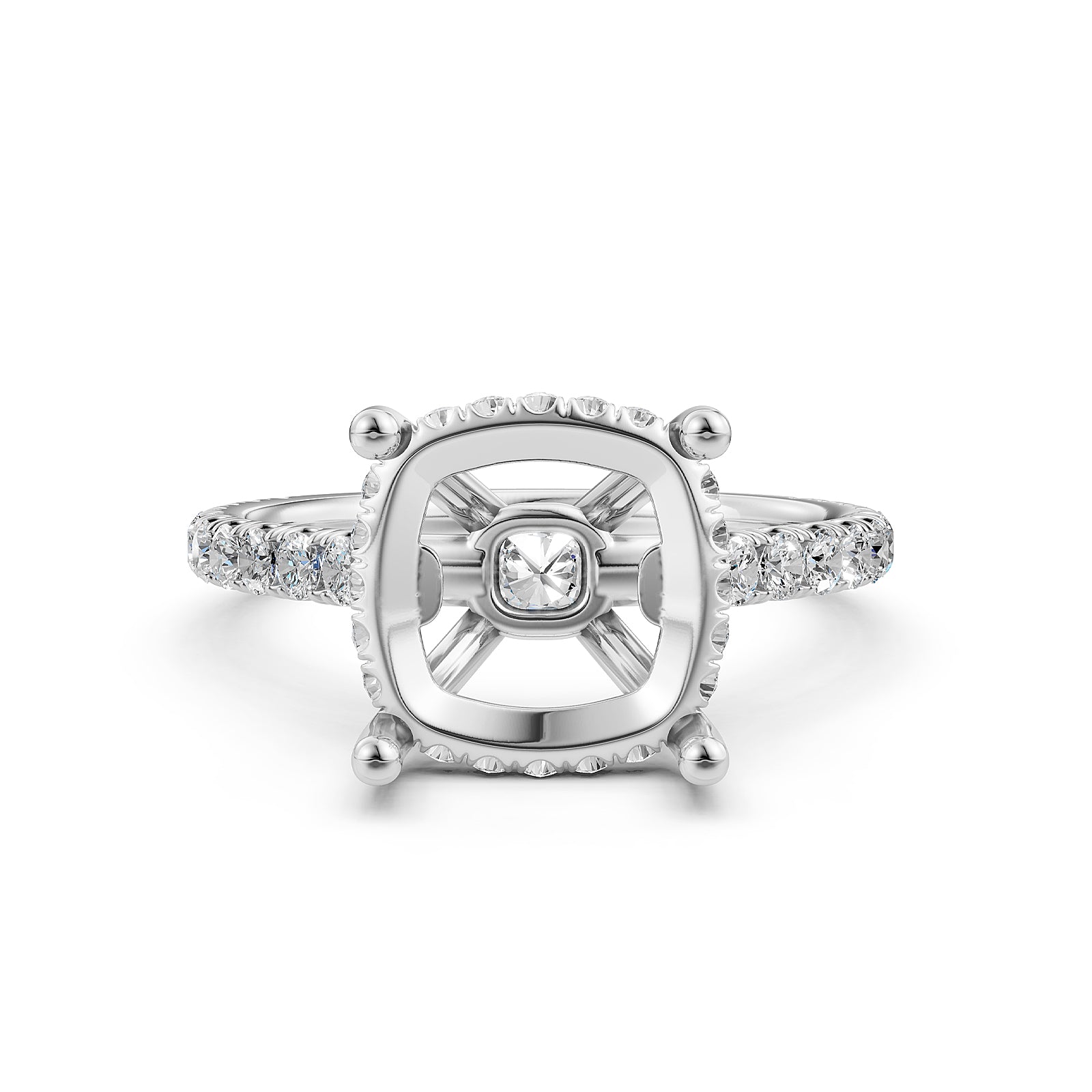 French U Pave Set Hidden Halo Lab Grown Diamond Semi Mount Engagement Ring 0.52 Ct.