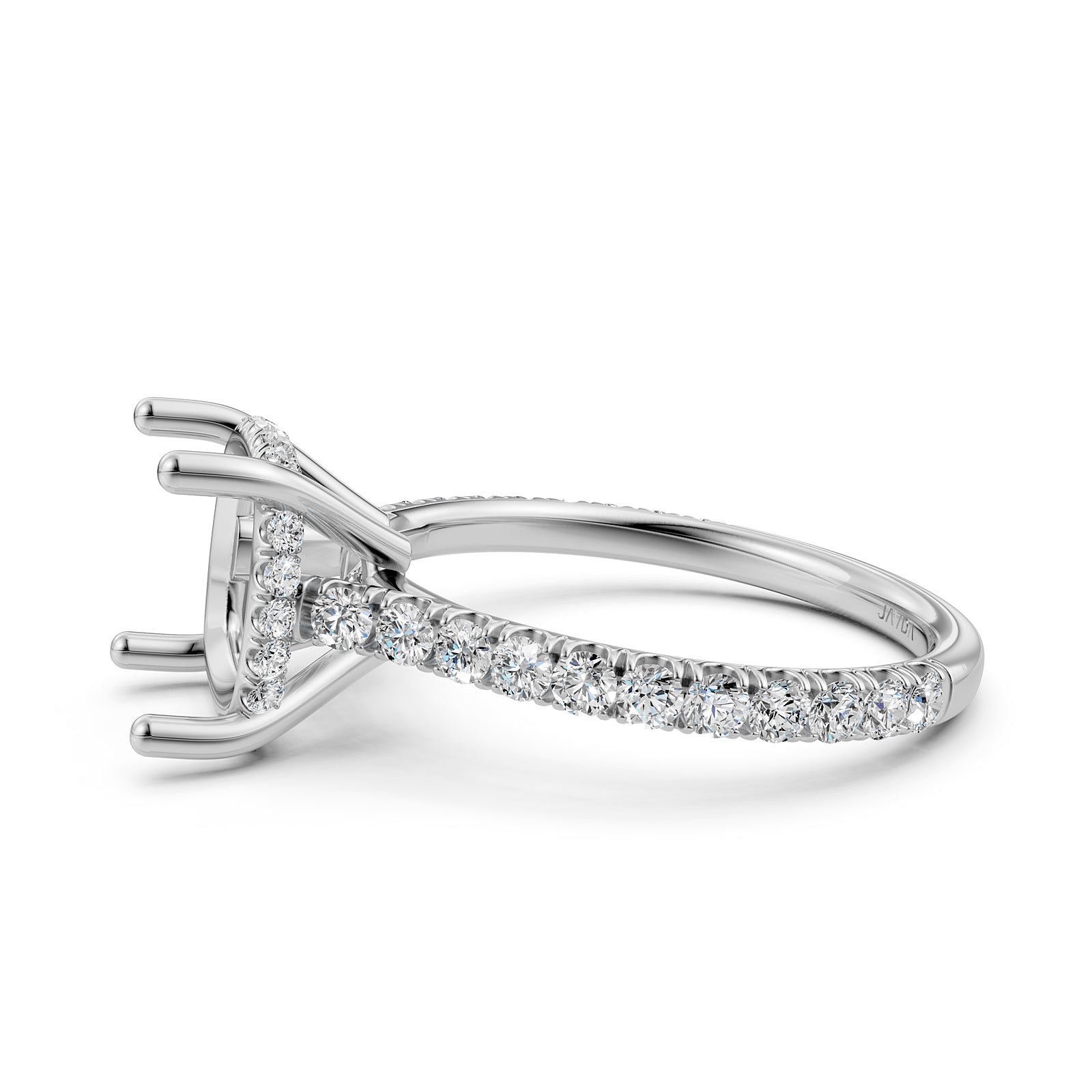 French U Pave Set Hidden Halo Lab Grown Diamond Semi Mount Engagement Ring 0.52 Ct.