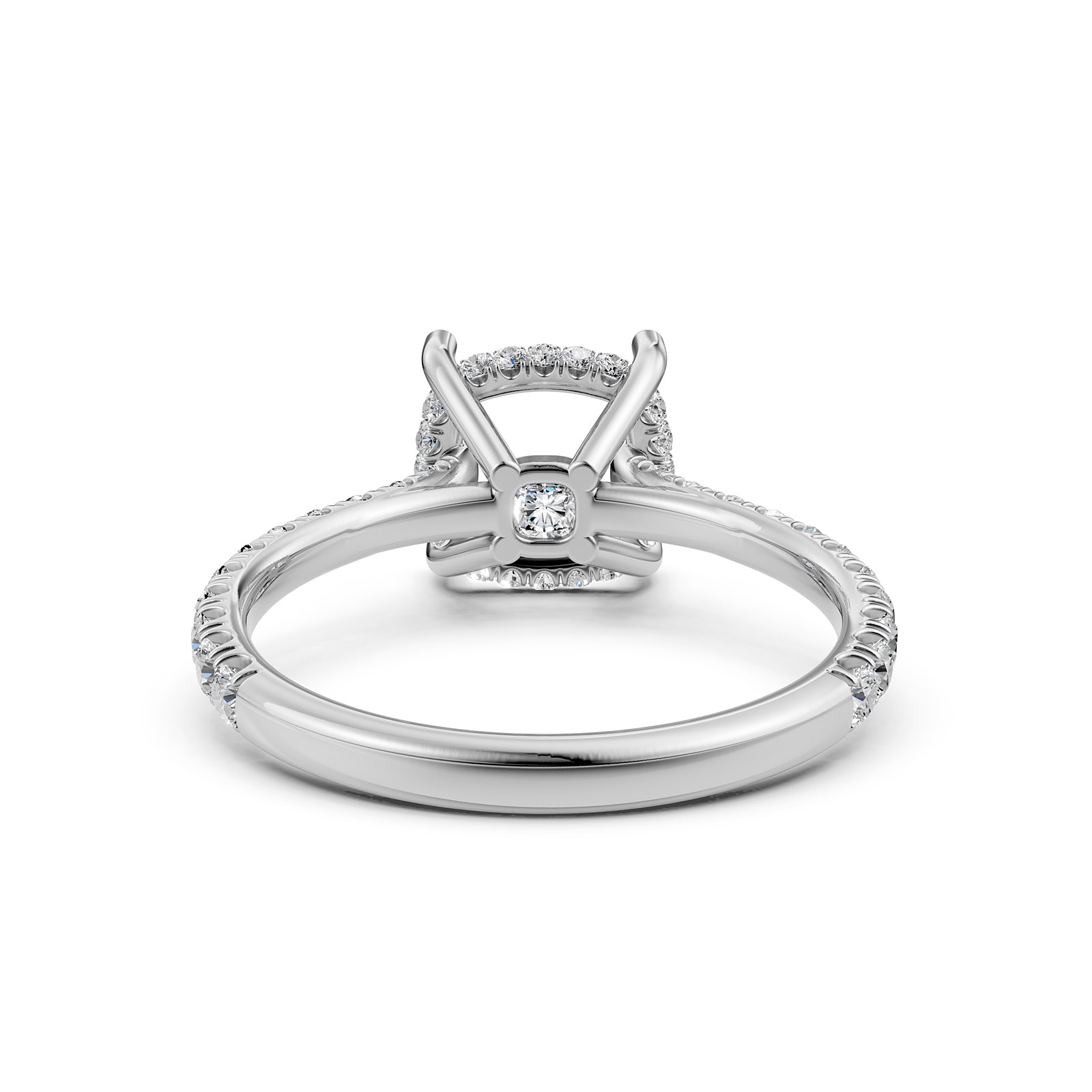 French U Pave Set Hidden Halo Lab Grown Diamond Semi Mount Engagement Ring 0.52 Ct.