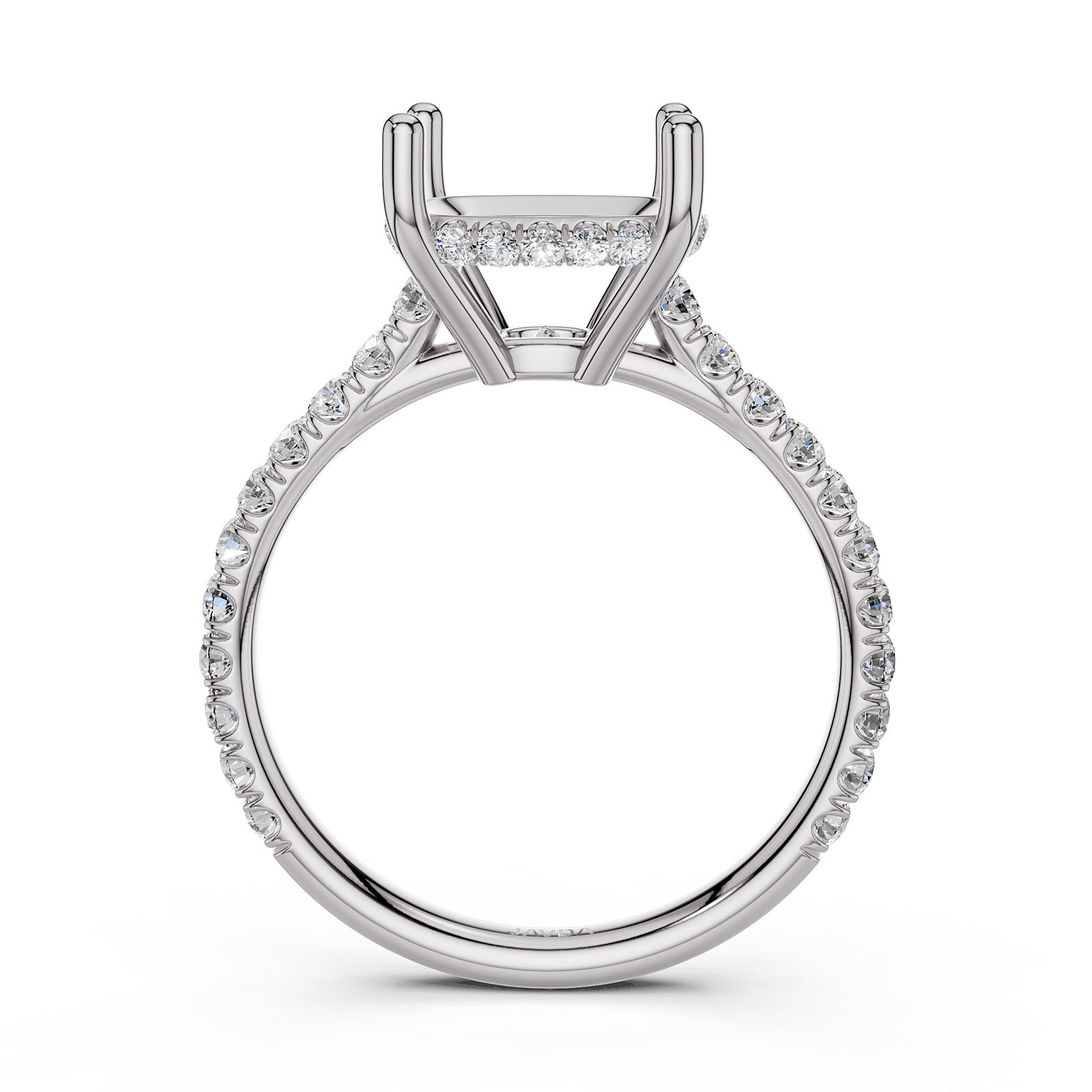 French U Pave Set Hidden Halo Lab Grown Diamond Semi Mount Engagement Ring 0.52 Ct.