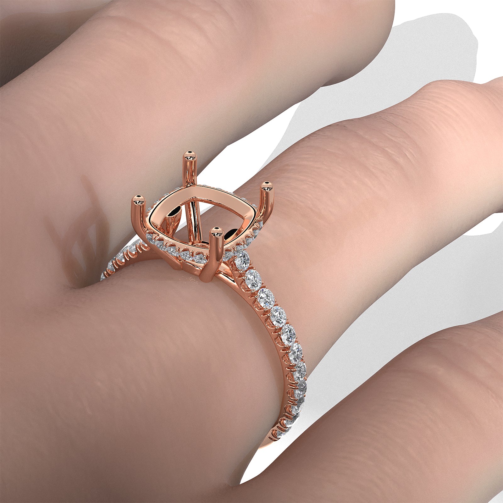 French U Pave Set Hidden Halo Lab Grown Diamond Semi Mount Engagement Ring 0.52 Ct.