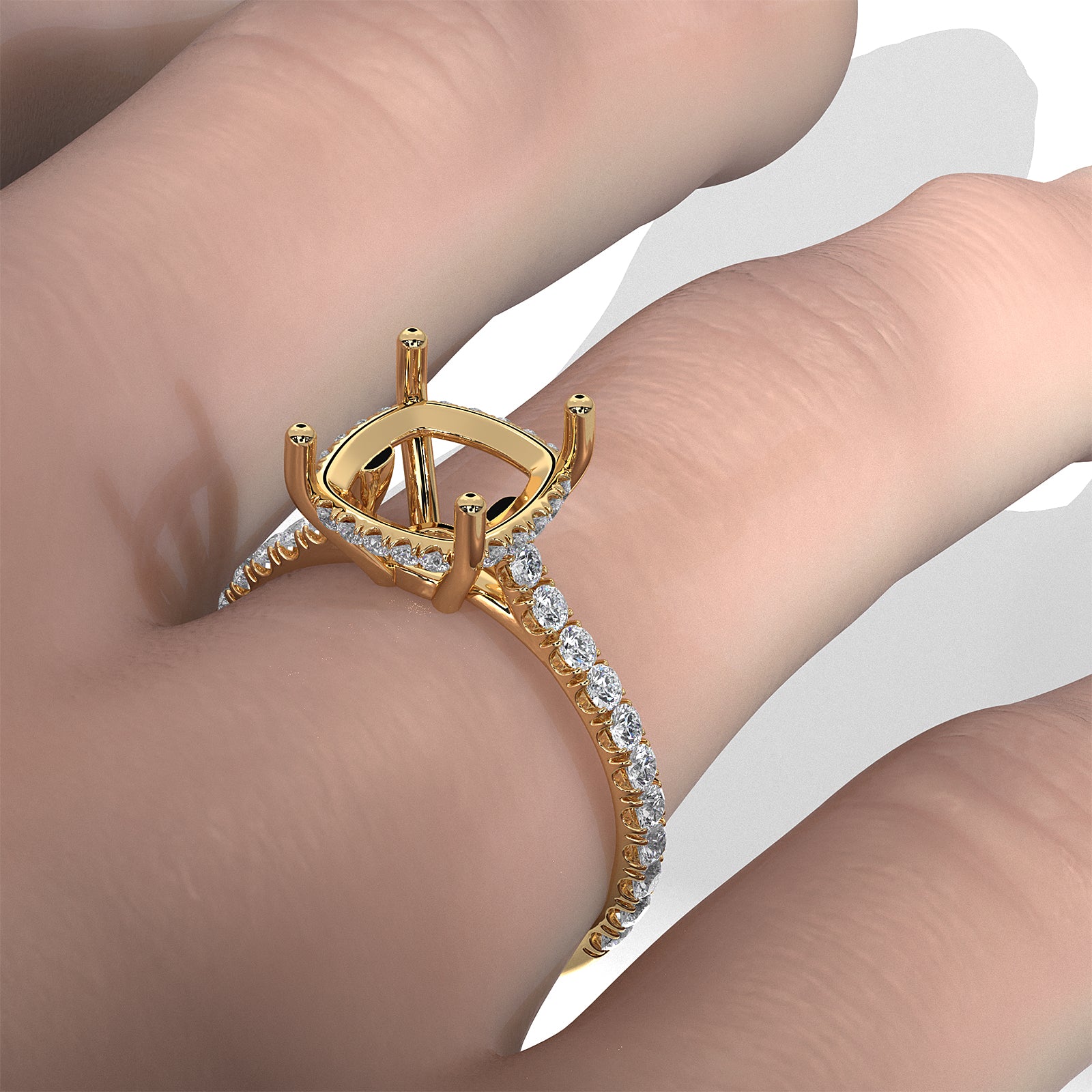 French U Pave Set Hidden Halo Lab Grown Diamond Semi Mount Engagement Ring 0.52 Ct.