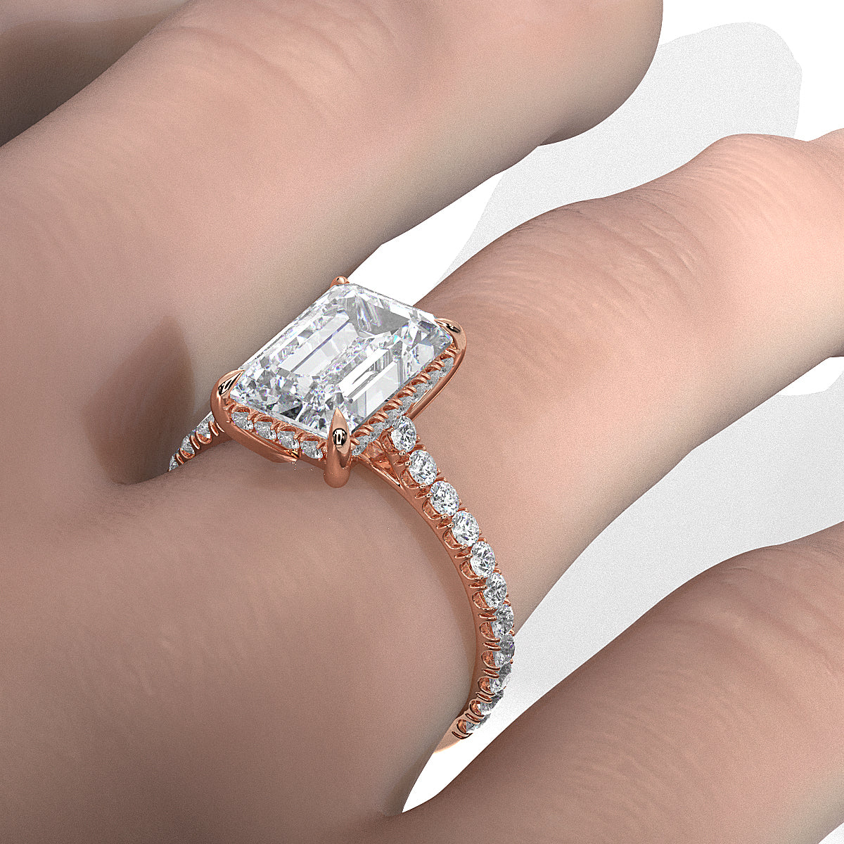 French U Pave Set Hidden Halo Lab Grown Diamond Engagement Ring IGI Certified 3.52 Ctw.