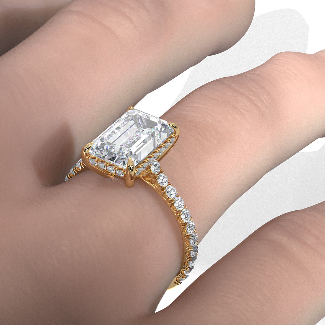 French U Pave Set Hidden Halo Lab Grown Diamond Engagement Ring IGI Certified 3.52 Ctw.