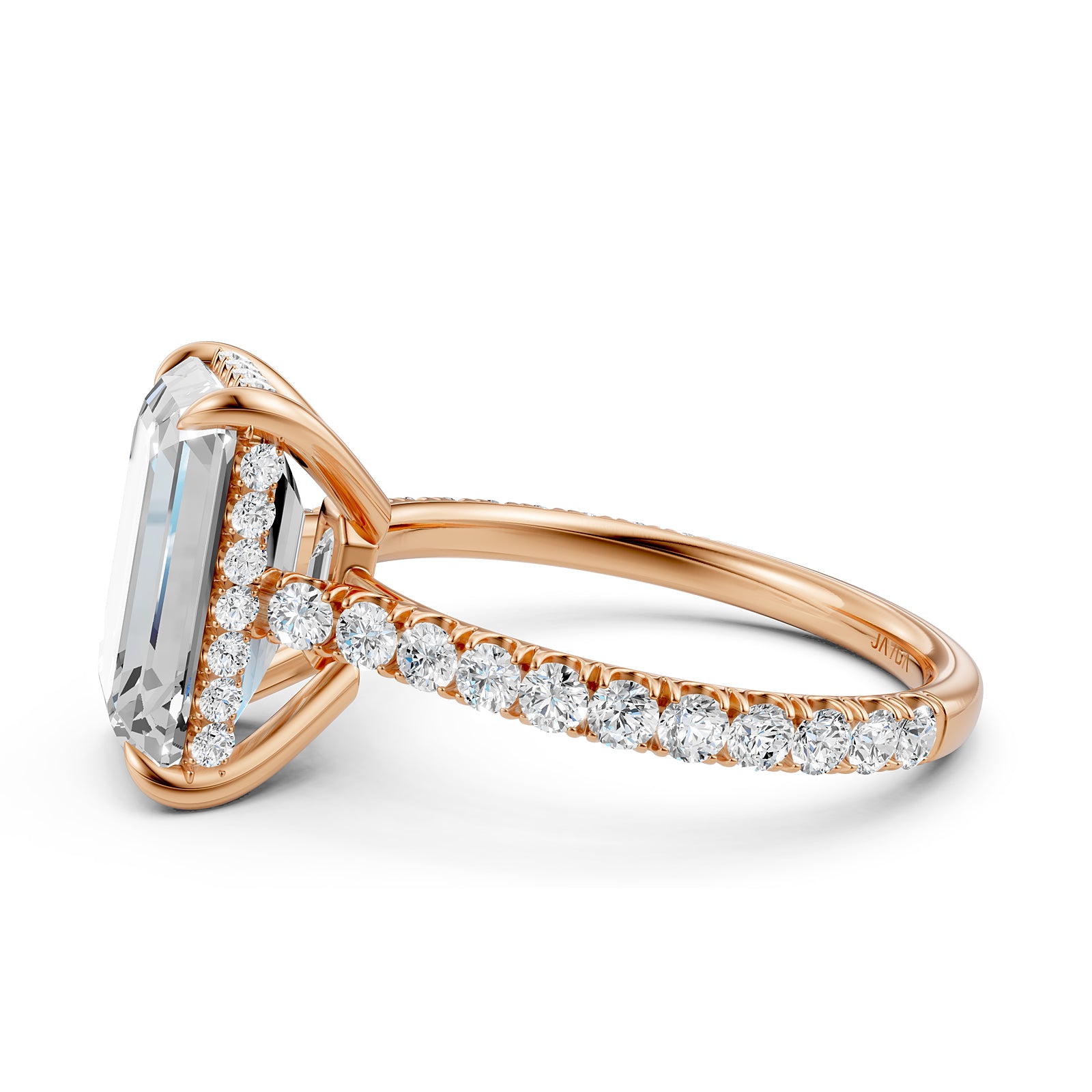 French U Pave Set Hidden Halo Lab Grown Diamond Engagement Ring IGI Certified 3.52 Ctw.