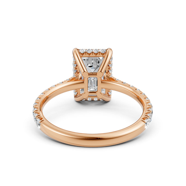 French U Pave Set Hidden Halo Lab Grown Diamond Emerald Engagement Ring