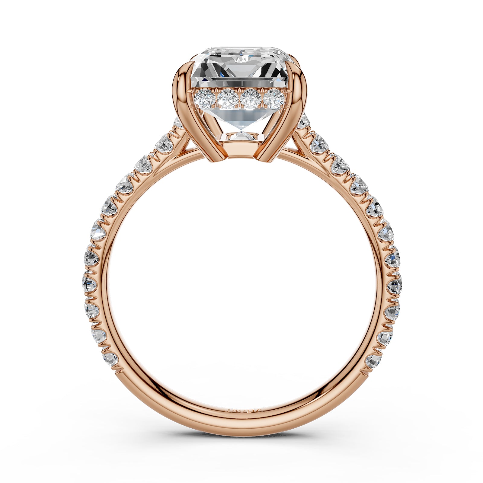 French U Pave Set Hidden Halo Lab Grown Diamond Engagement Ring IGI Certified 3.52 Ctw.