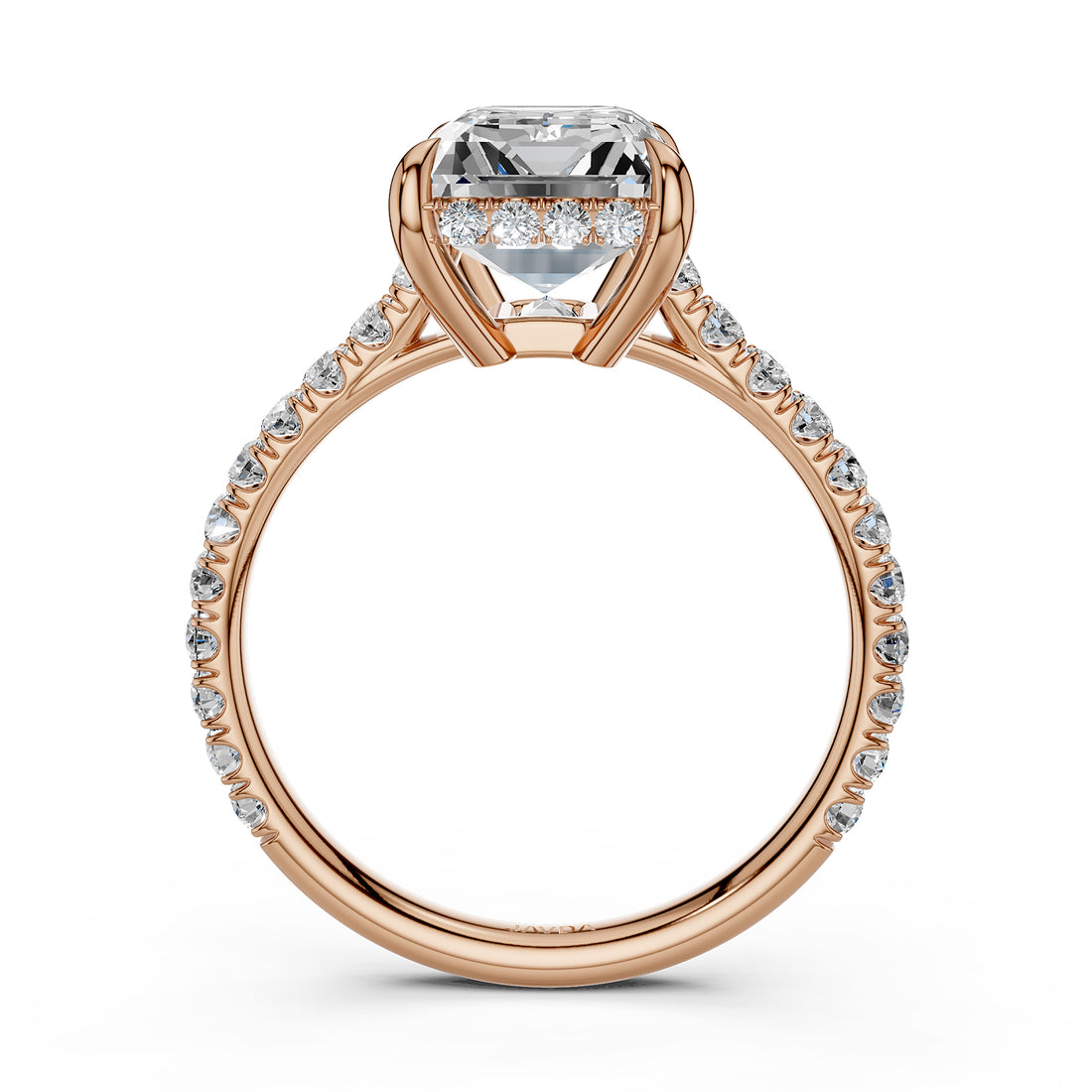 French U Pave Set Hidden Halo Lab Grown Diamond Engagement Ring IGI Certified 3.52 Ctw.
