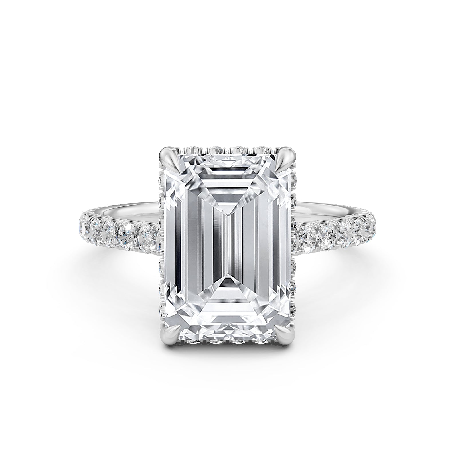 French U Pave Set Hidden Halo Lab Grown Diamond Engagement Ring IGI Certified 3.52 Ctw.