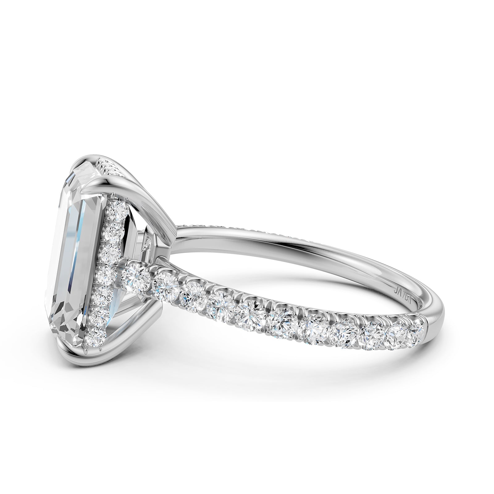 French U Pave Set Hidden Halo Lab Grown Diamond Engagement Ring IGI Certified 3.52 Ctw.