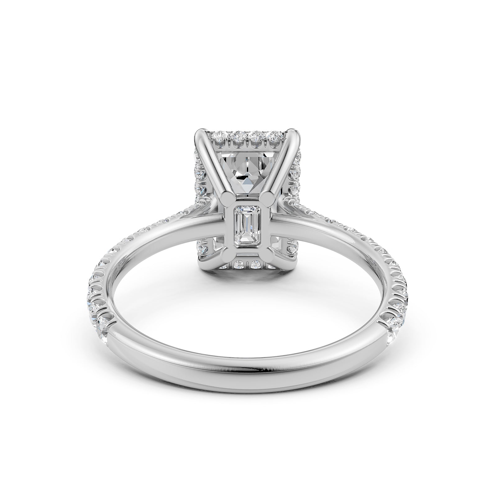 French U Pave Set Hidden Halo Lab Grown Diamond Emerald Engagement Ring