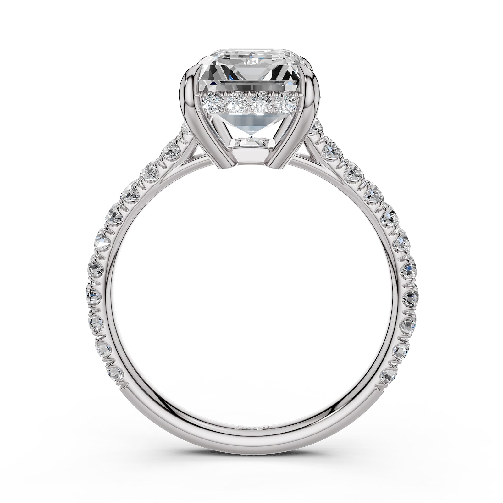 French U Pave Set Hidden Halo Lab Grown Diamond Engagement Ring IGI Certified 3.52 Ctw.