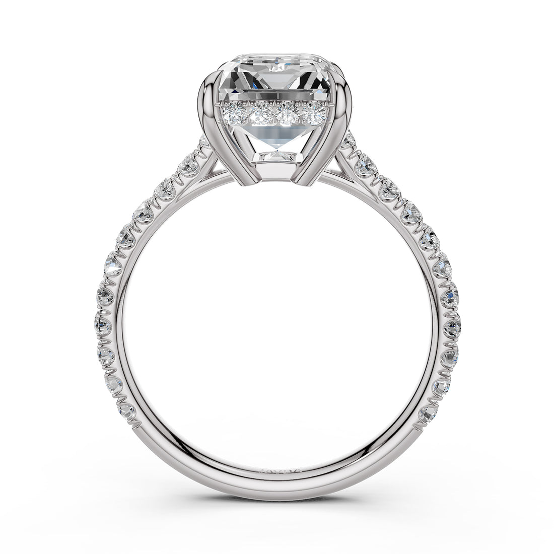 French U Pave Set Hidden Halo Lab Grown Diamond Engagement Ring IGI Certified 3.52 Ctw.