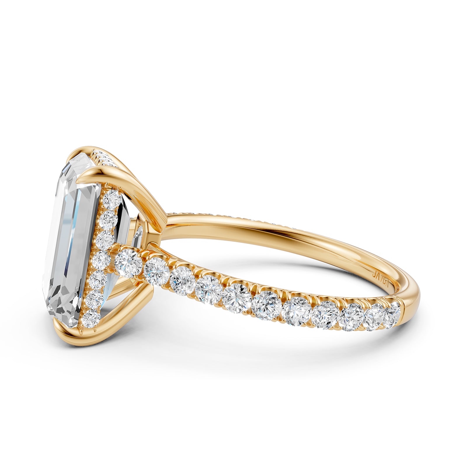 French U Pave Set Hidden Halo Lab Grown Diamond Engagement Ring IGI Certified 3.52 Ctw.