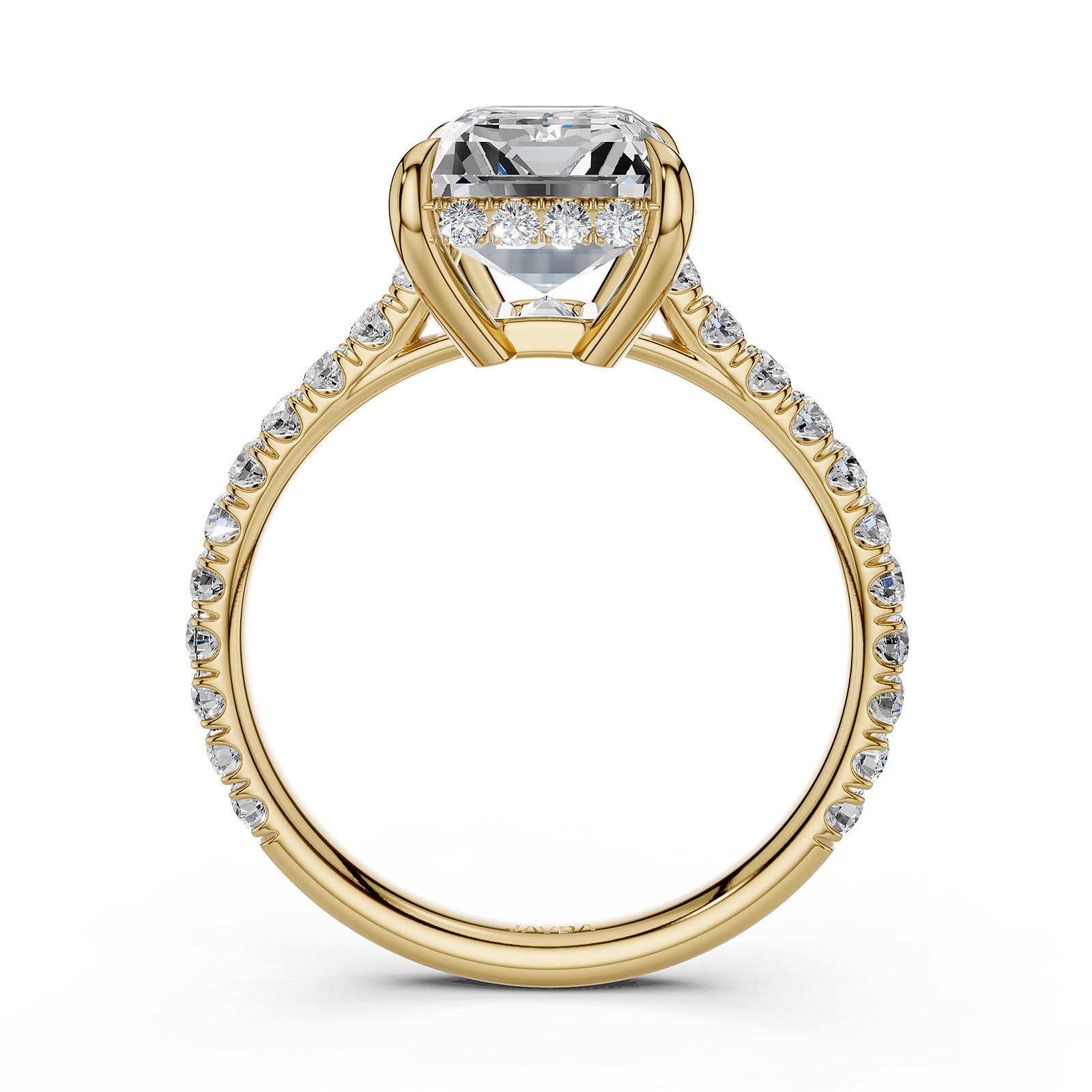French U Pave Set Hidden Halo Lab Grown Diamond Engagement Ring IGI Certified 3.52 Ctw.