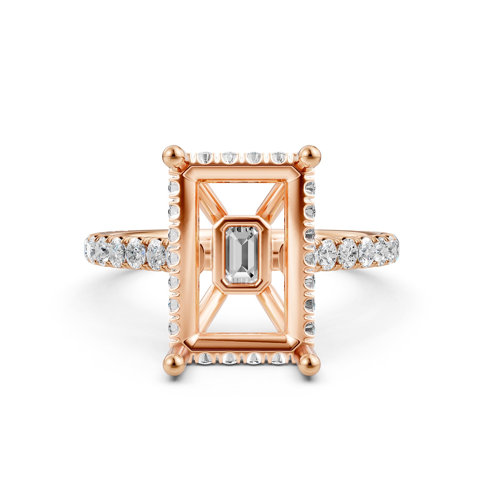 French U Pave Set Hidden Halo Lab Grown Diamond Semi Mount Engagement Ring 0.52 Ct.