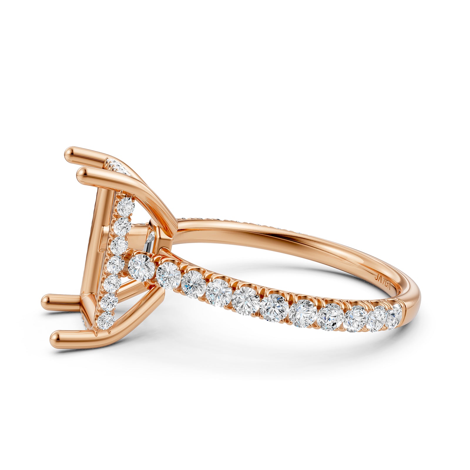 French U Pave Set Hidden Halo Lab Grown Diamond Semi Mount Engagement Ring 0.52 Ct.