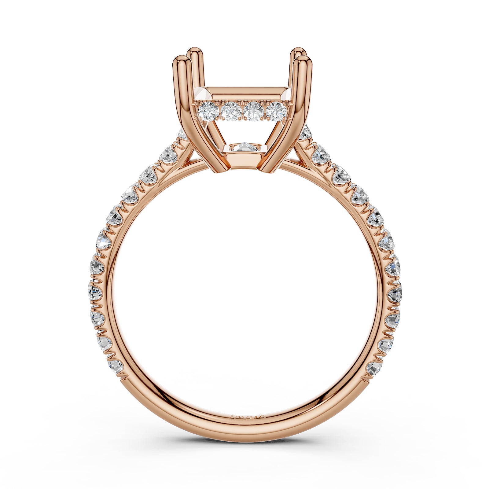 French U Pave Set Hidden Halo Lab Grown Diamond Semi Mount Engagement Ring 0.52 Ct.