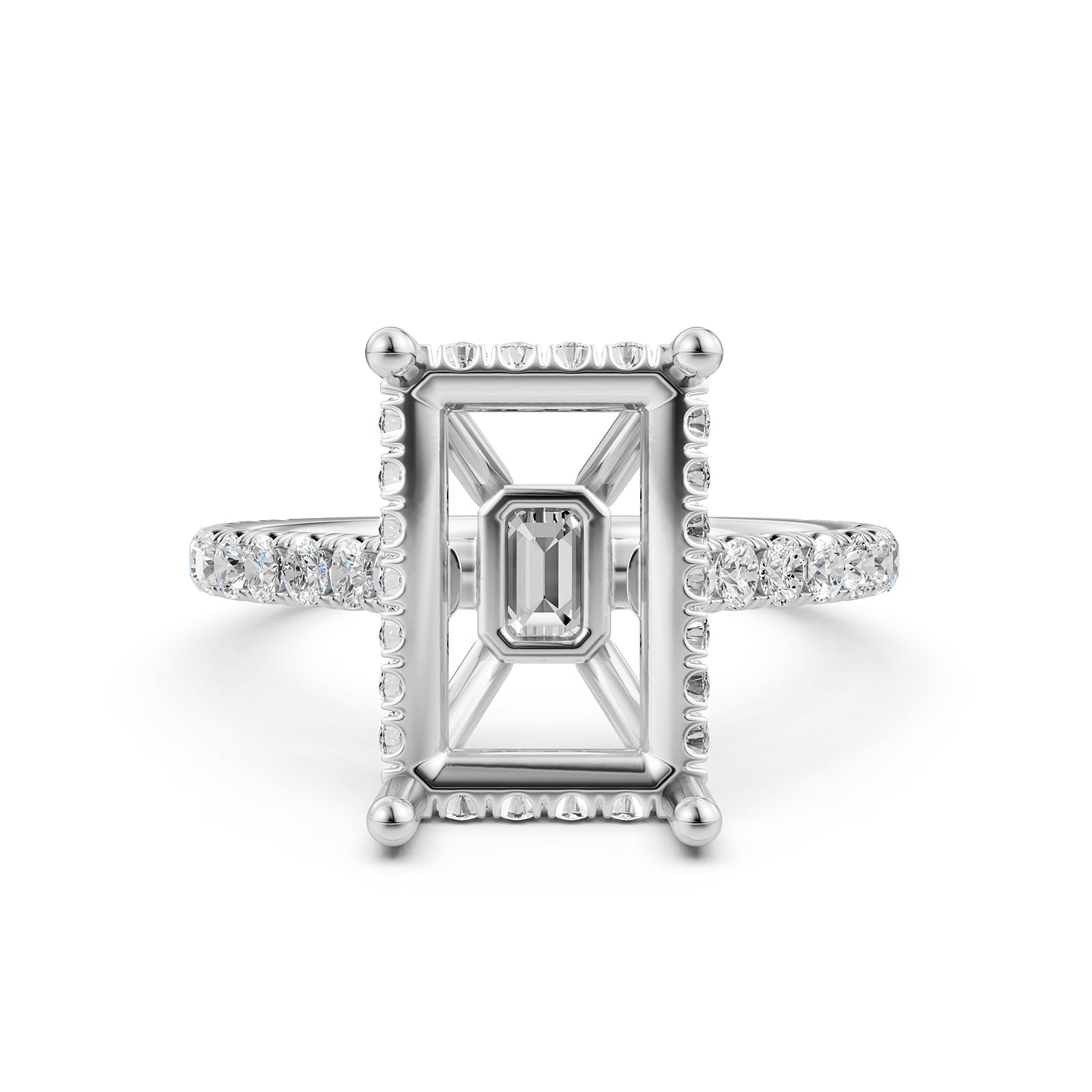 French U Pave Set Hidden Halo Lab Grown Diamond Semi Mount Engagement Ring 0.52 Ct.