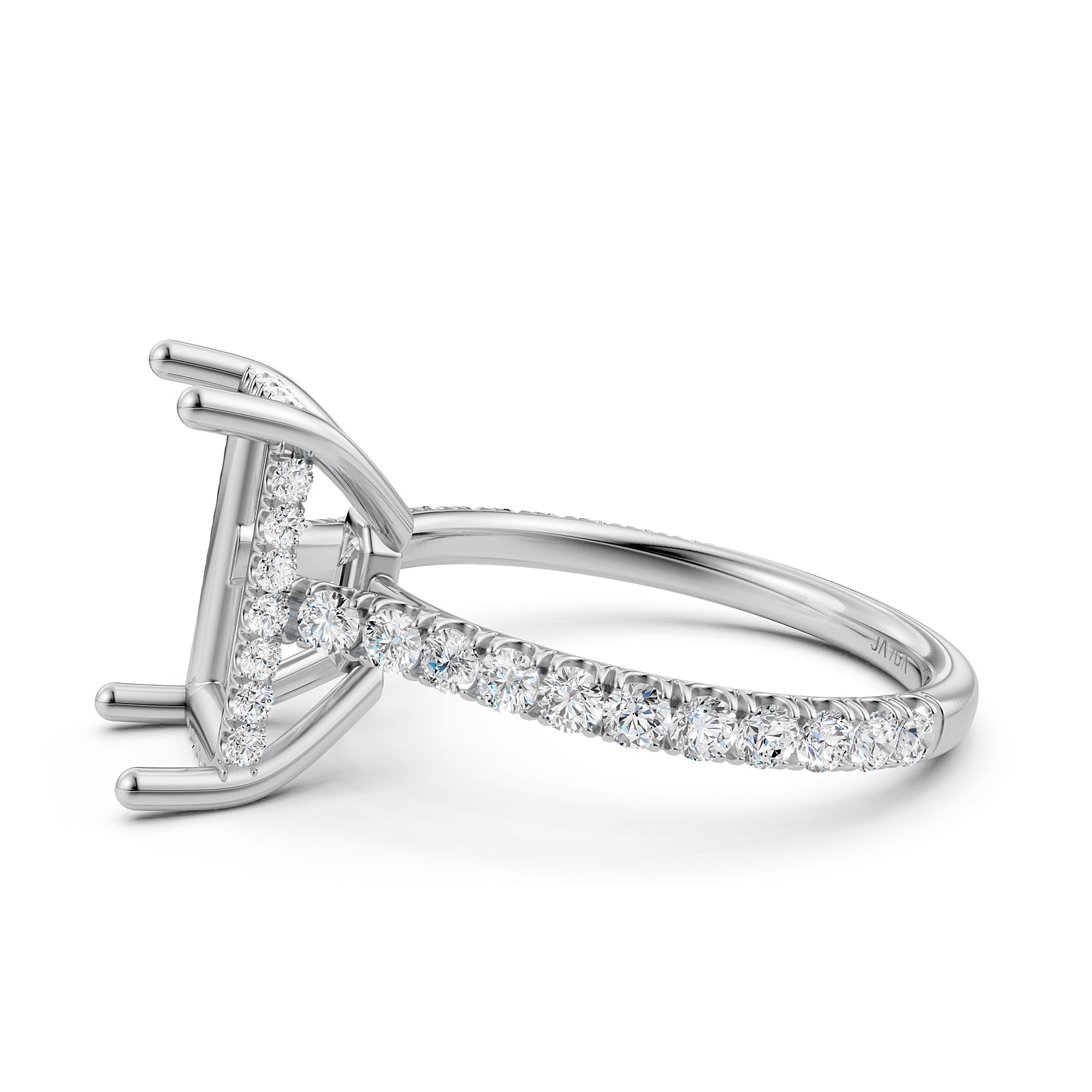 French U Pave Set Hidden Halo Lab Grown Diamond Semi Mount Engagement Ring 0.52 Ct.