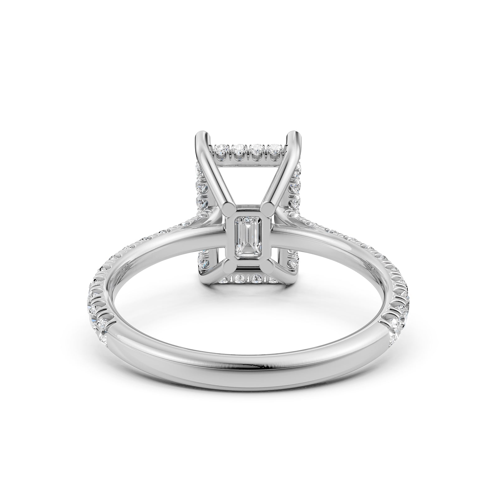 French U Pave Set Hidden Halo Lab Grown Diamond Semi Mount Engagement Ring 0.52 Ct.