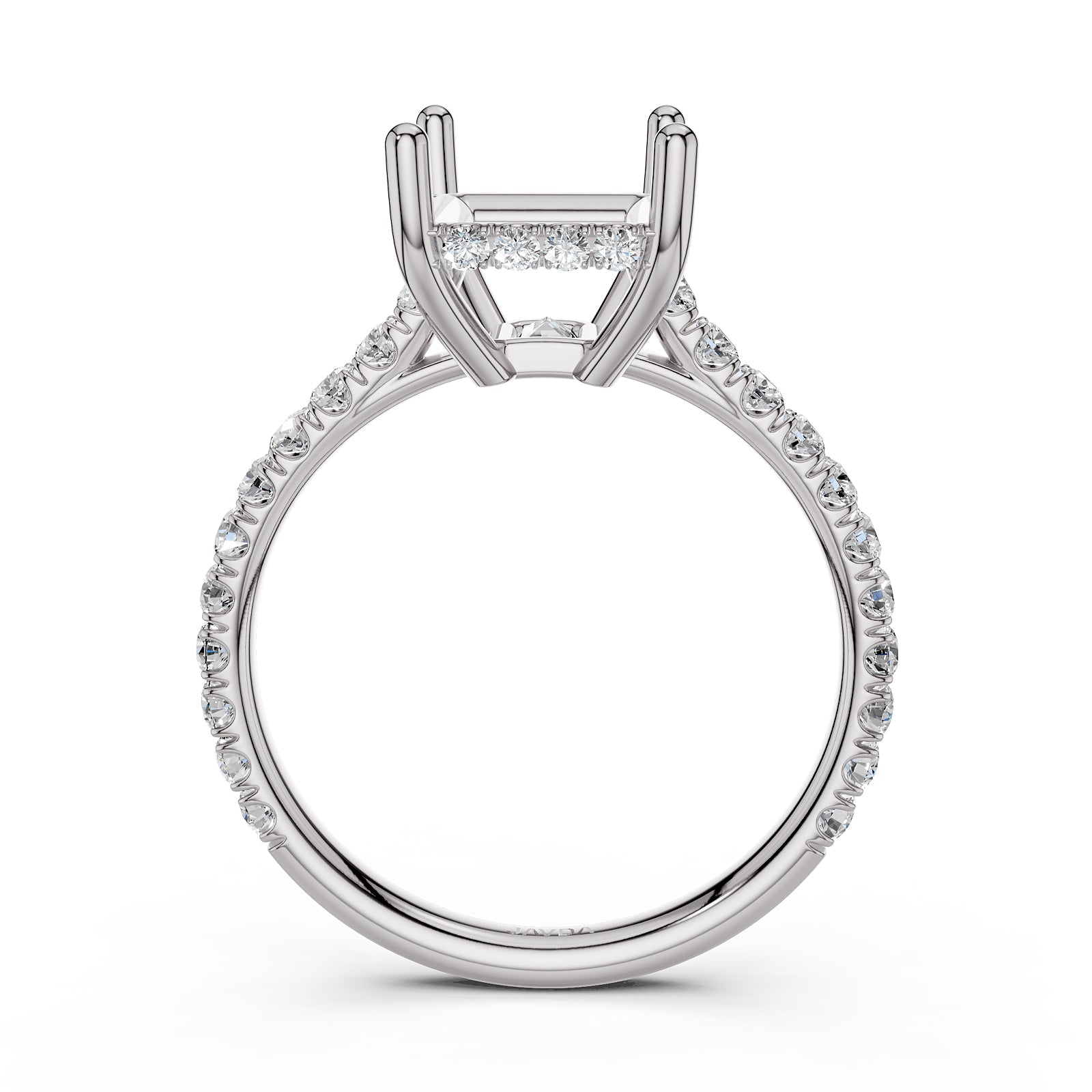 French U Pave Set Hidden Halo Lab Grown Diamond Semi Mount Engagement Ring 0.52 Ct.