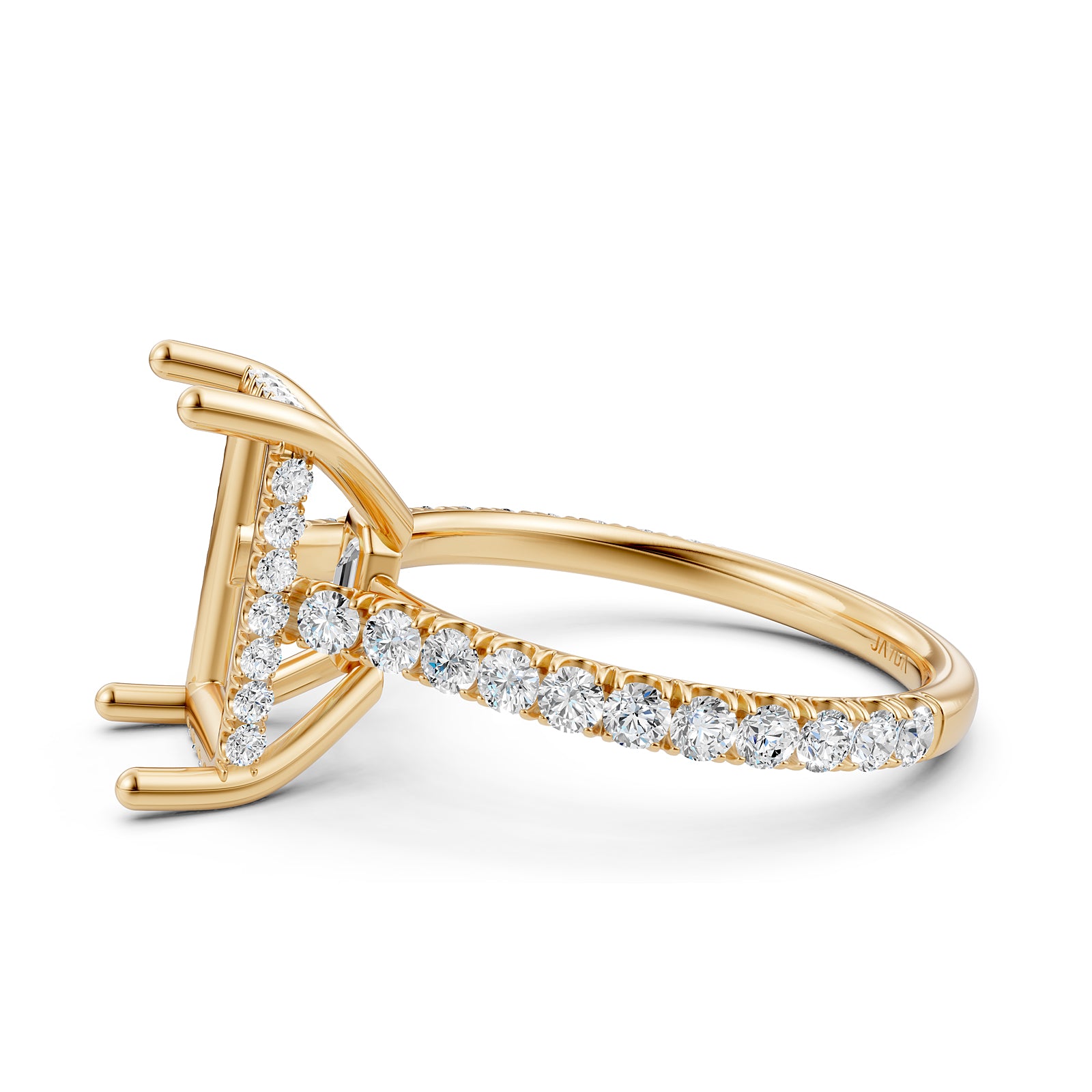 French U Pave Set Hidden Halo Lab Grown Diamond Semi Mount Engagement Ring 0.52 Ct.