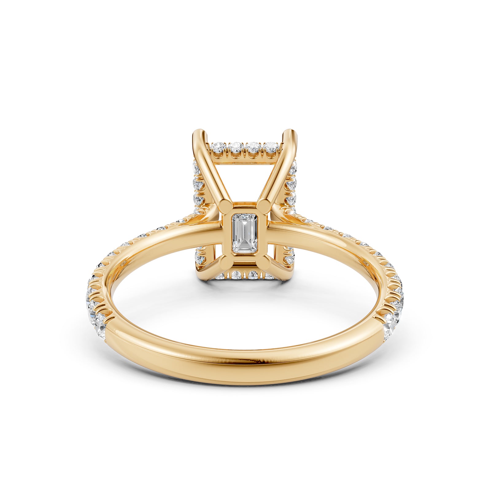 French U Pave Set Hidden Halo Lab Grown Diamond Semi Mount Engagement Ring 0.52 Ct.