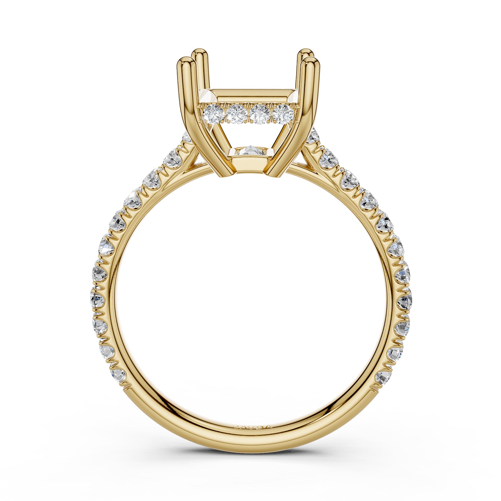 French U Pave Set Hidden Halo Lab Grown Diamond Semi Mount Engagement Ring 0.52 Ct.