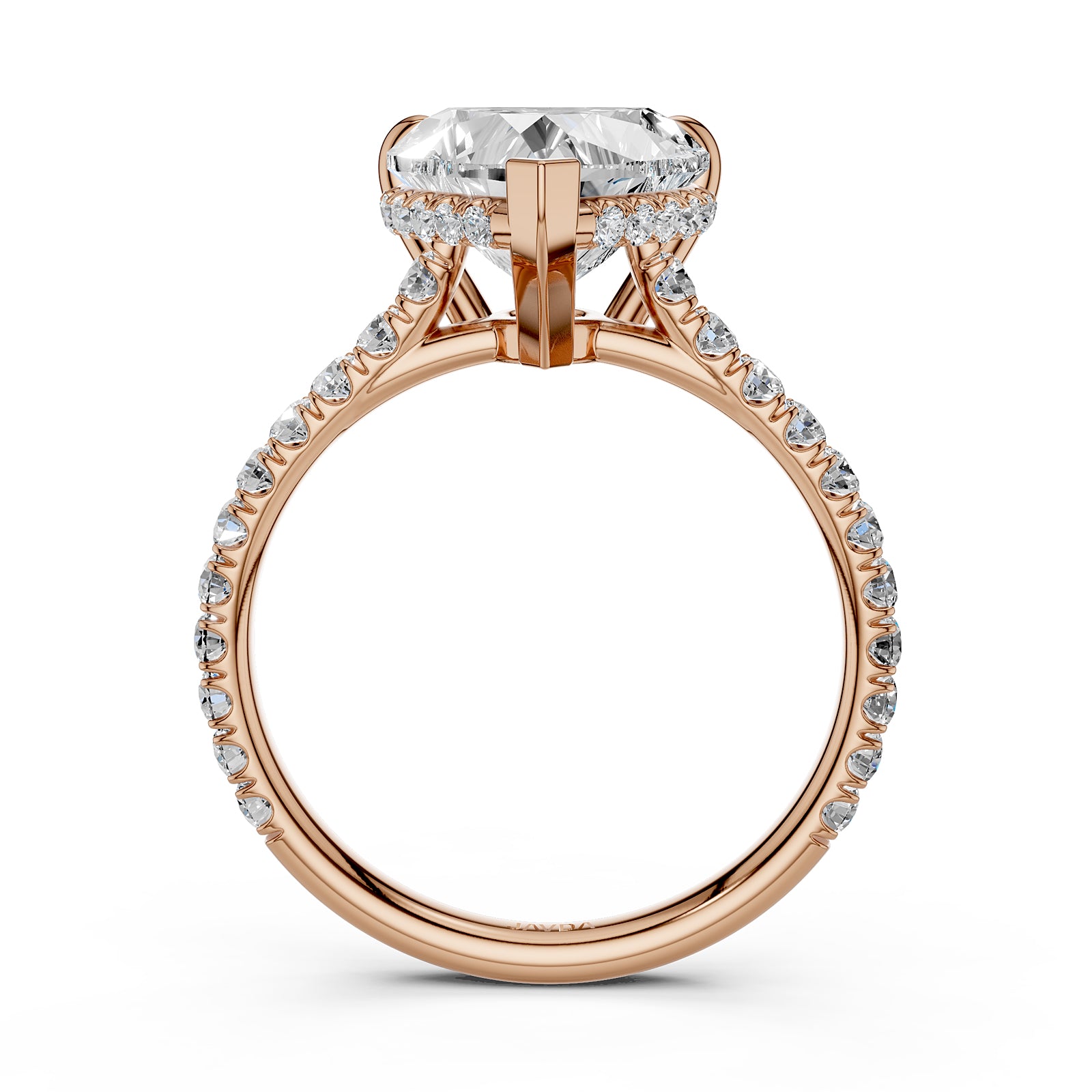 French U Pave Set Hidden Halo Lab Grown Diamond Engagement Ring IGI Certified 3.52 Ctw.