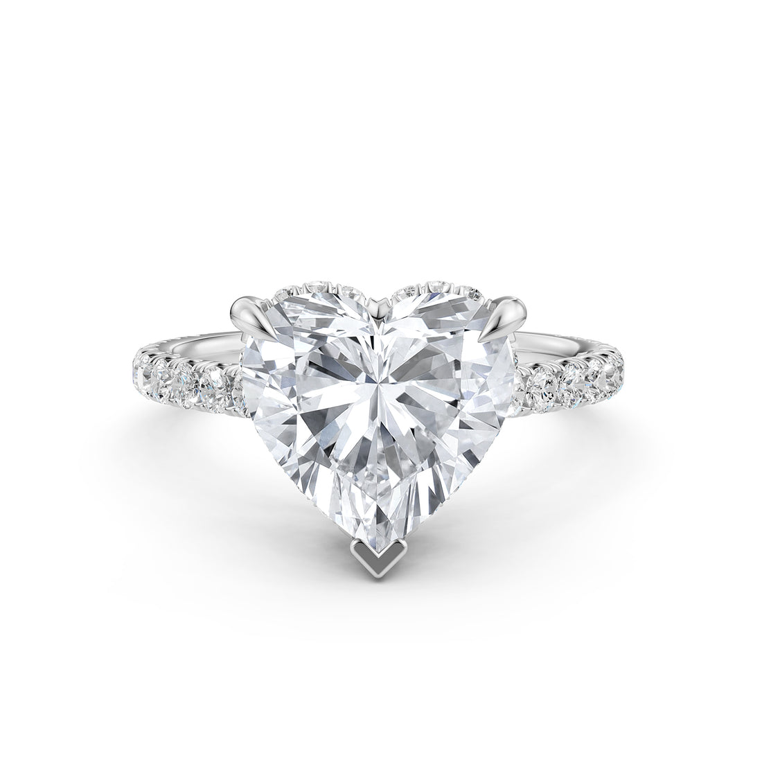 French U Pave Hidden Halo Heart Lab Grown Diamond Engagement Ring