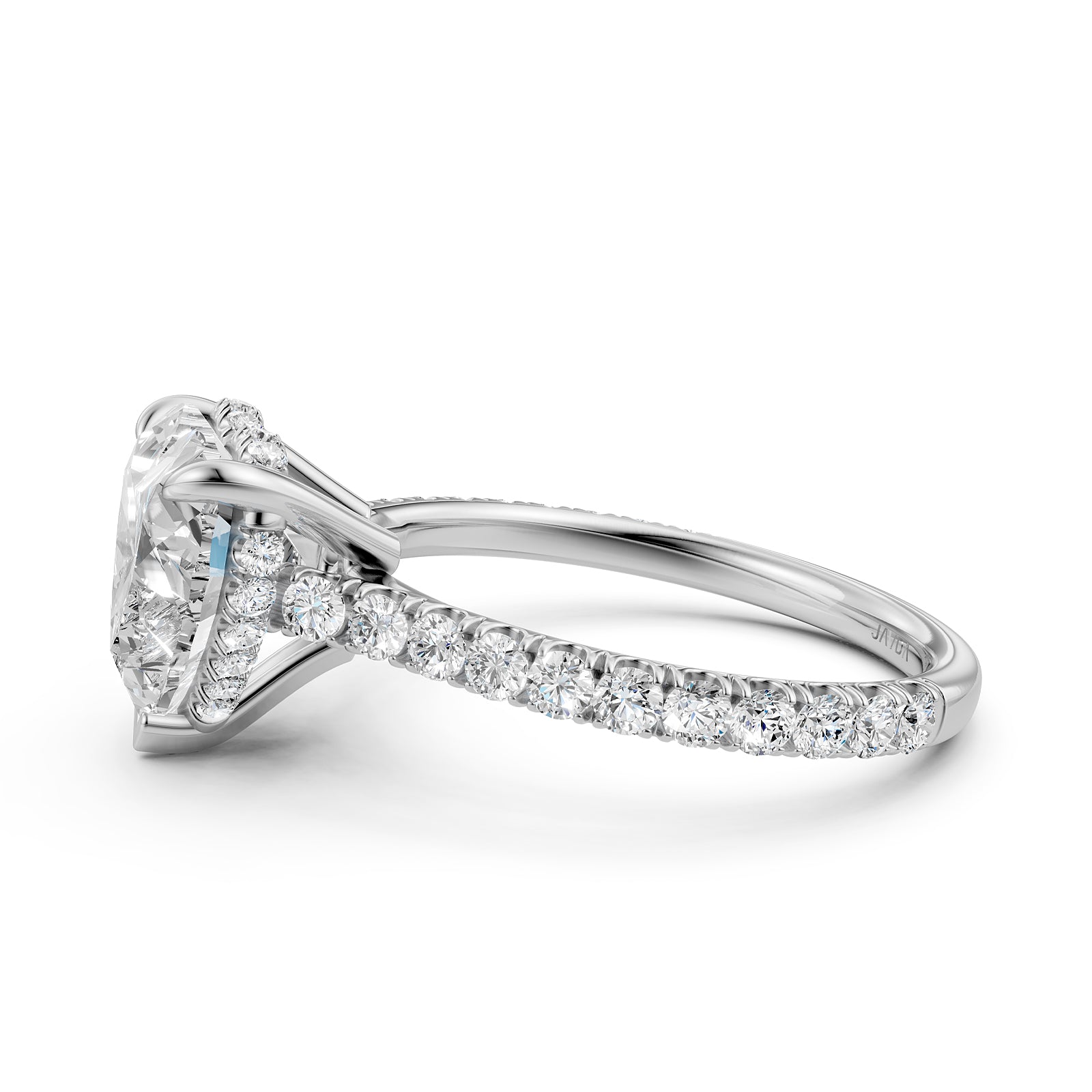 French U Pave Hidden Halo Heart Lab Grown Diamond Engagement Ring
