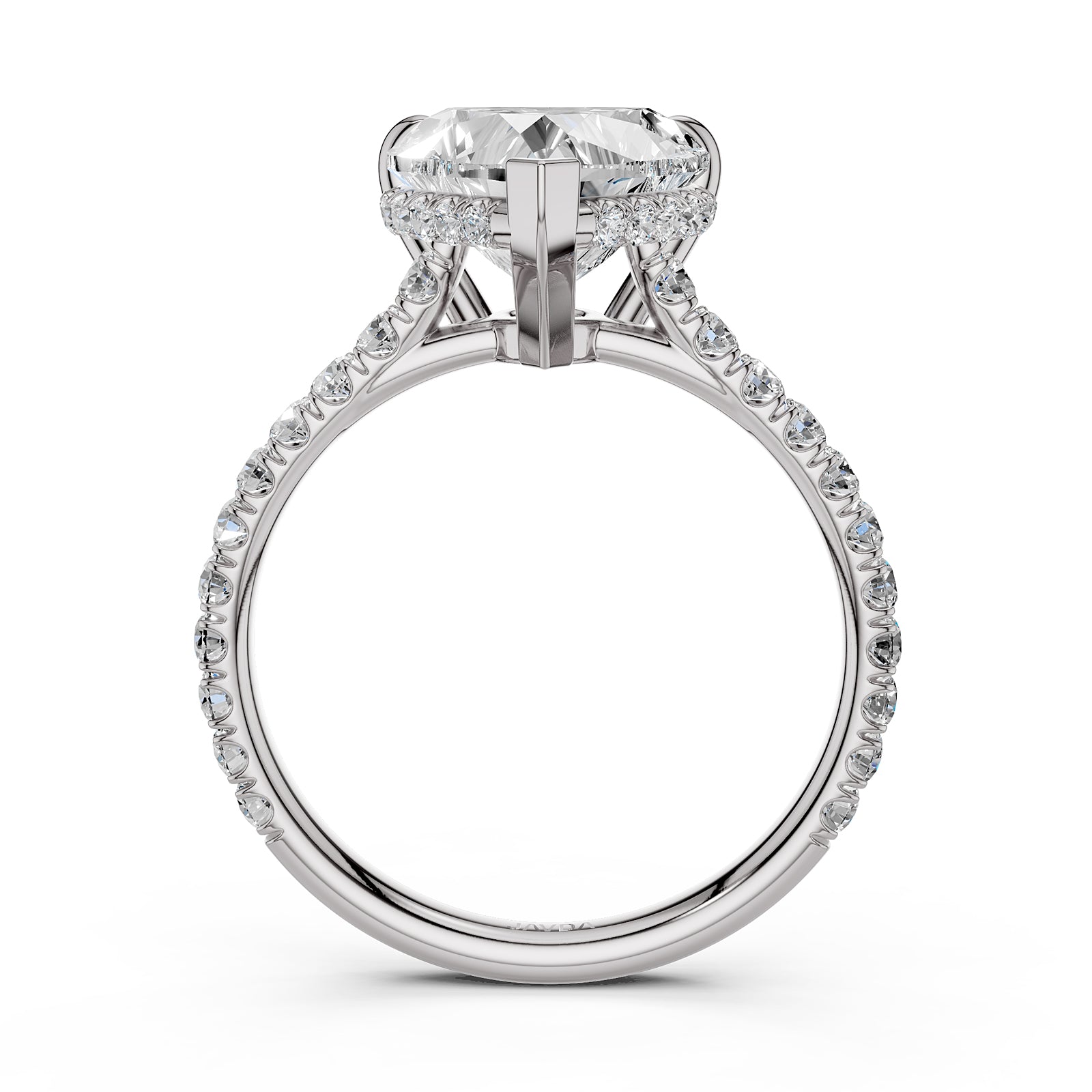French U Pave Set Hidden Halo Lab Grown Diamond Engagement Ring IGI Certified 3.52 Ctw.