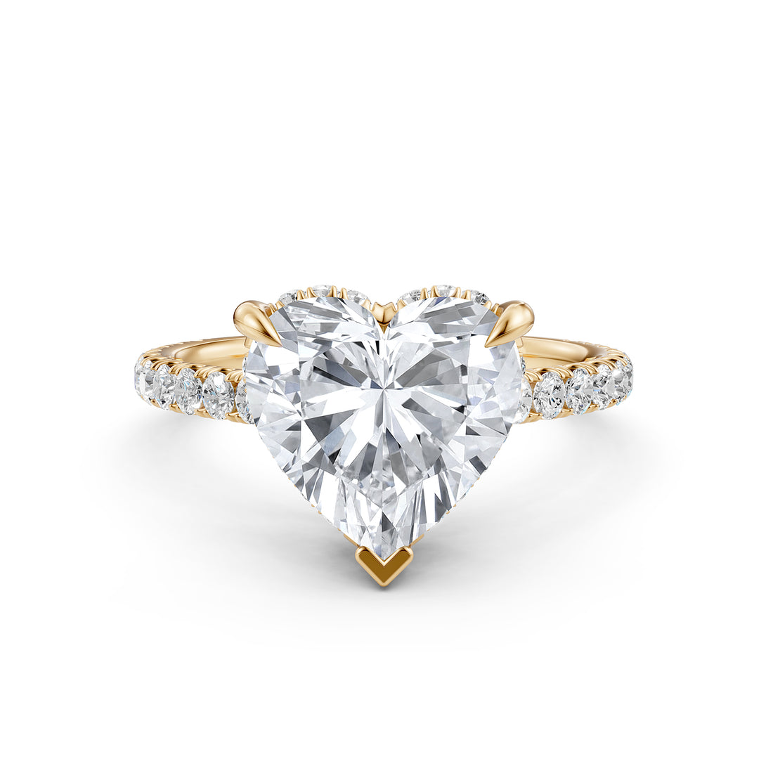 French U Pave Hidden Halo Heart Lab Grown Diamond Engagement Ring