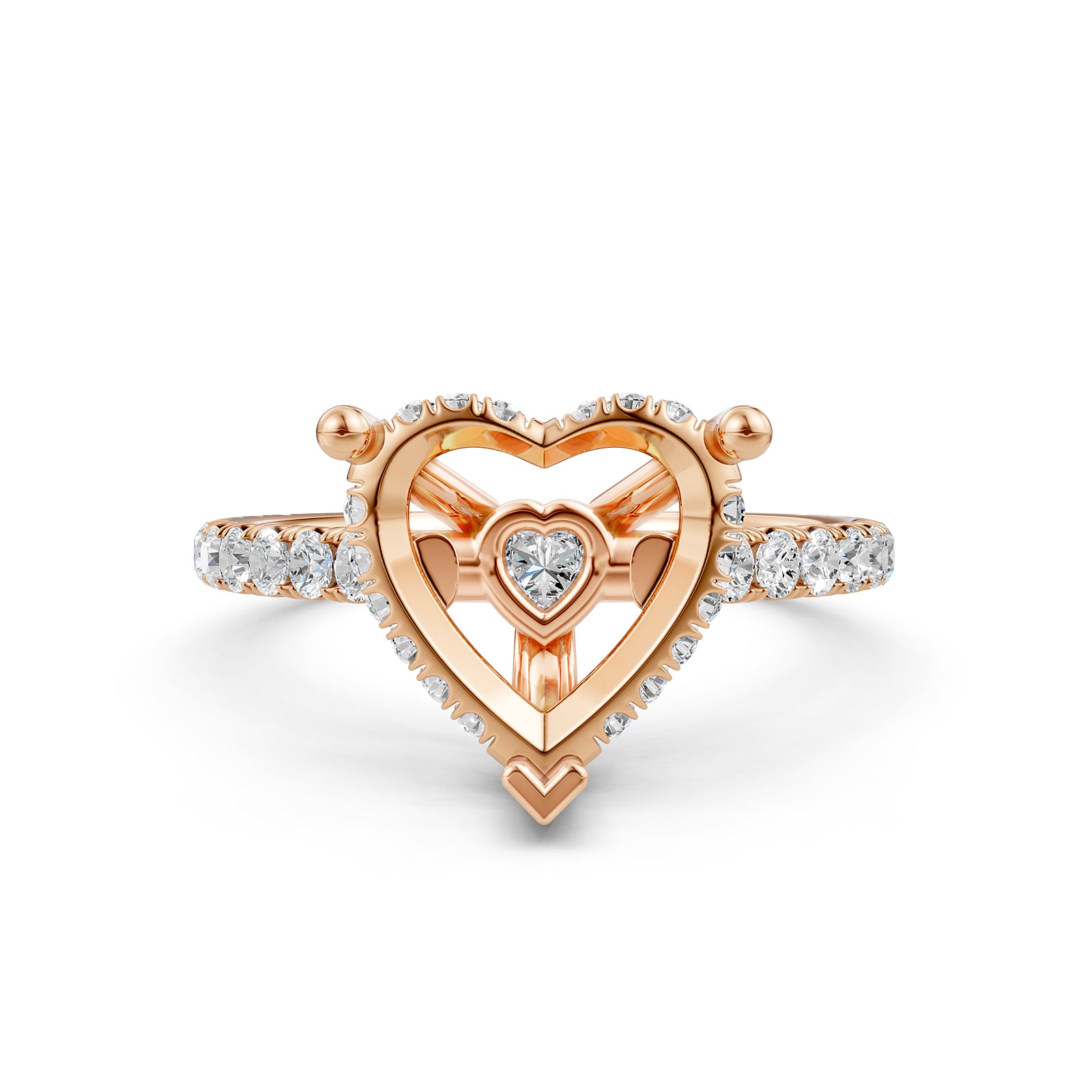 French U Pave Set Hidden Halo Lab Grown Diamond Semi Mount Engagement Ring 0.52 Ct.