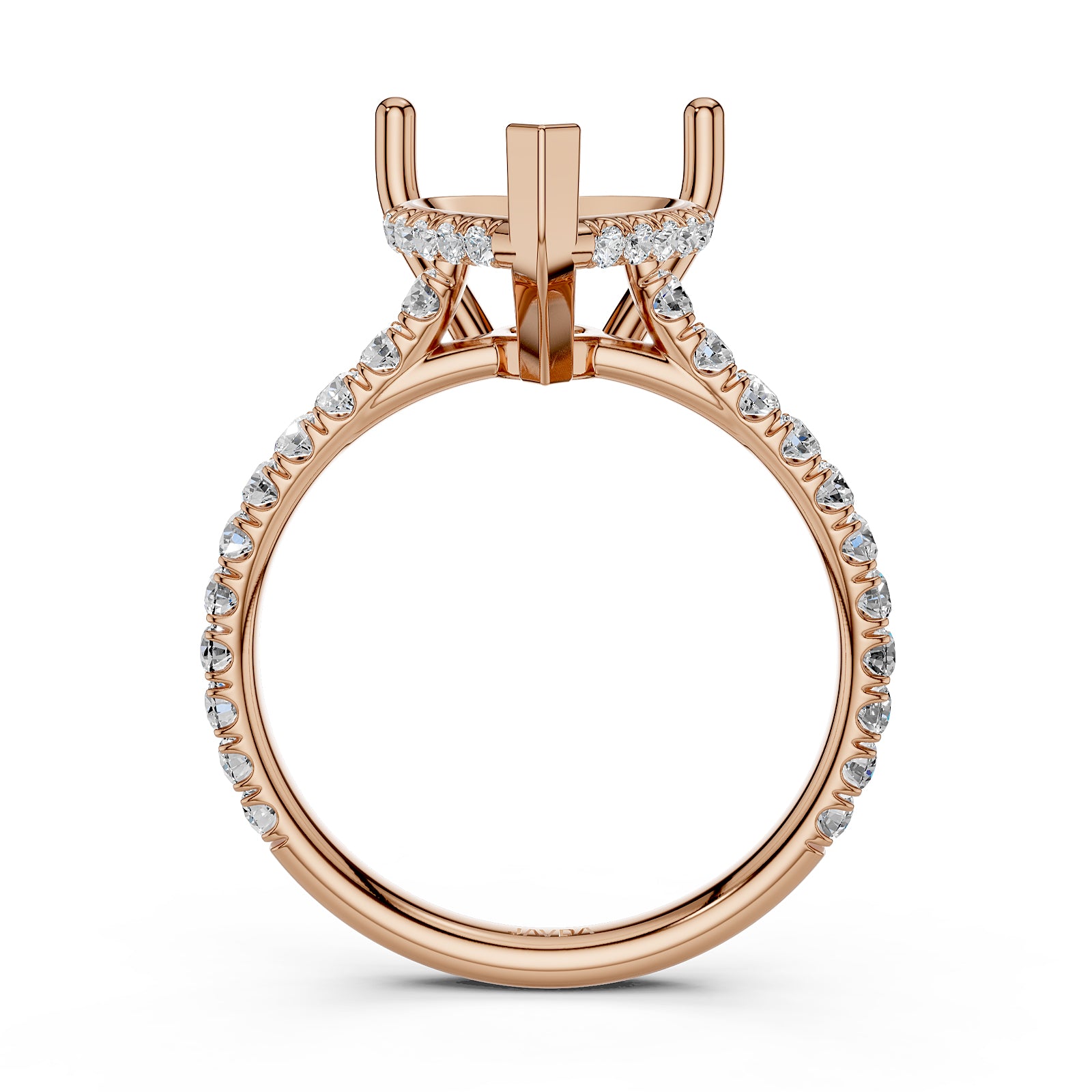 French U Pave Set Hidden Halo Lab Grown Diamond Semi Mount Engagement Ring 0.52 Ct.