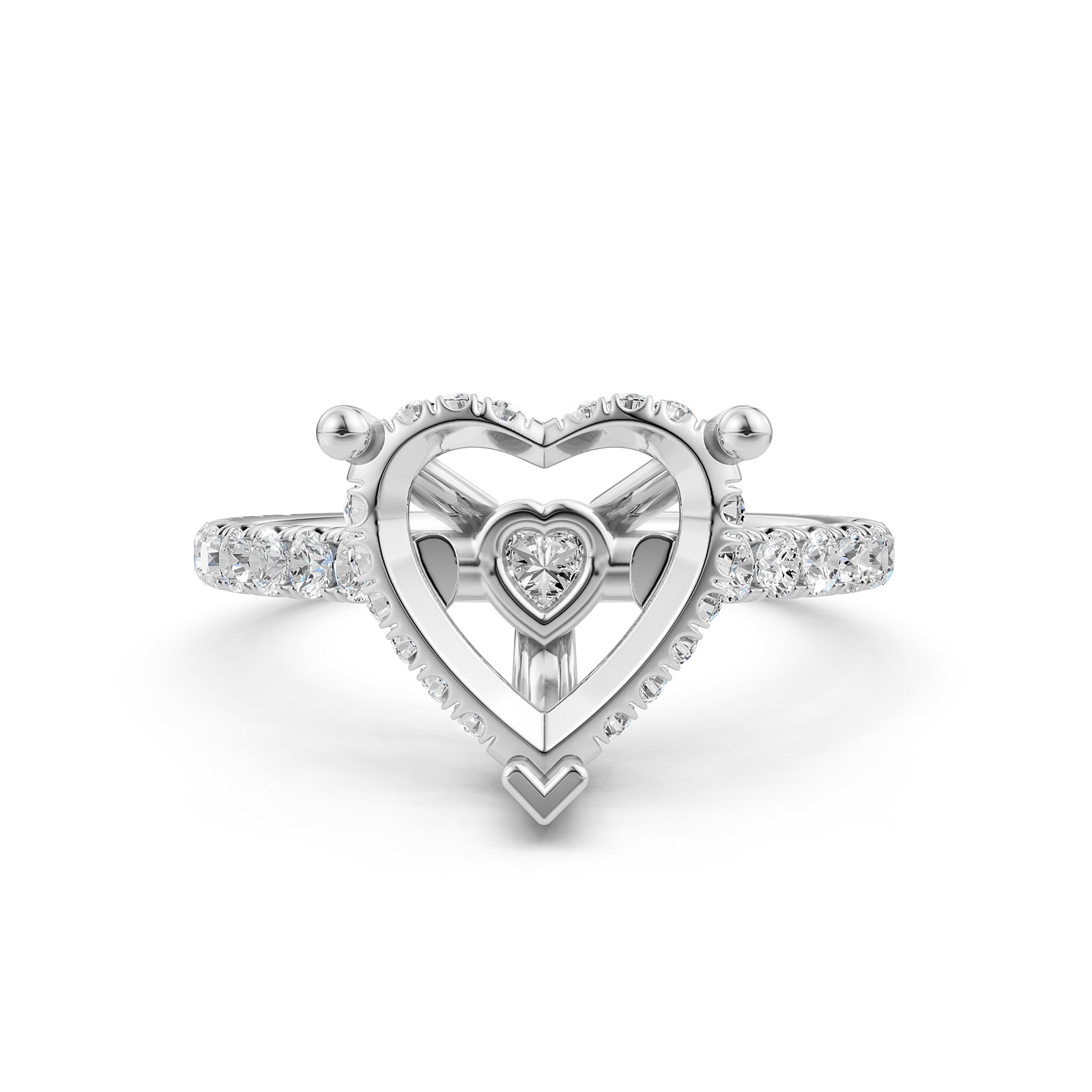 French U Pave Set Hidden Halo Lab Grown Diamond Semi Mount Engagement Ring 0.52 Ct.