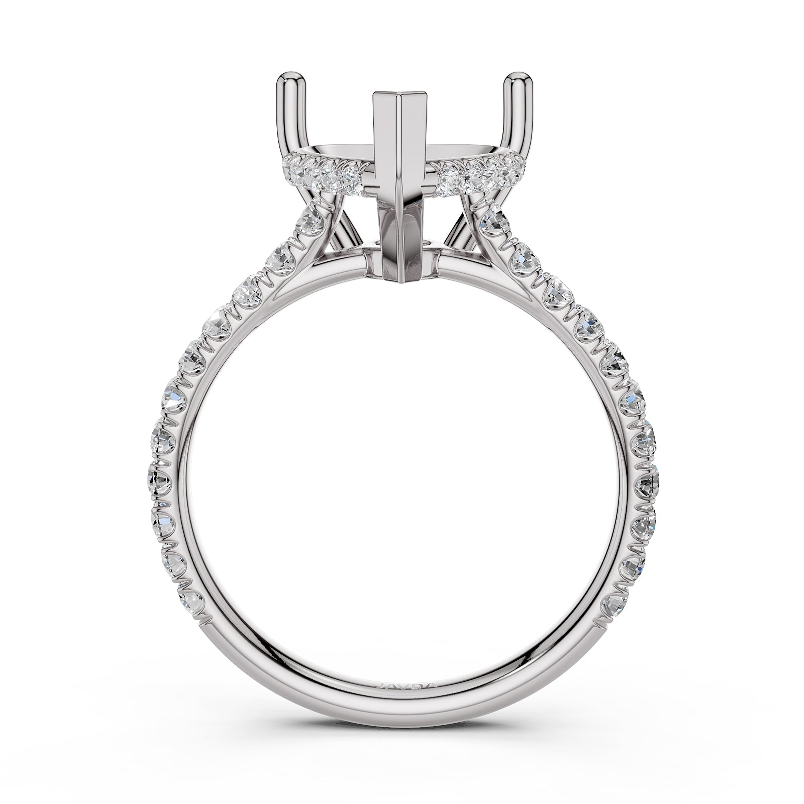 French U Pave Set Hidden Halo Lab Grown Diamond Semi Mount Engagement Ring 0.52 Ct.