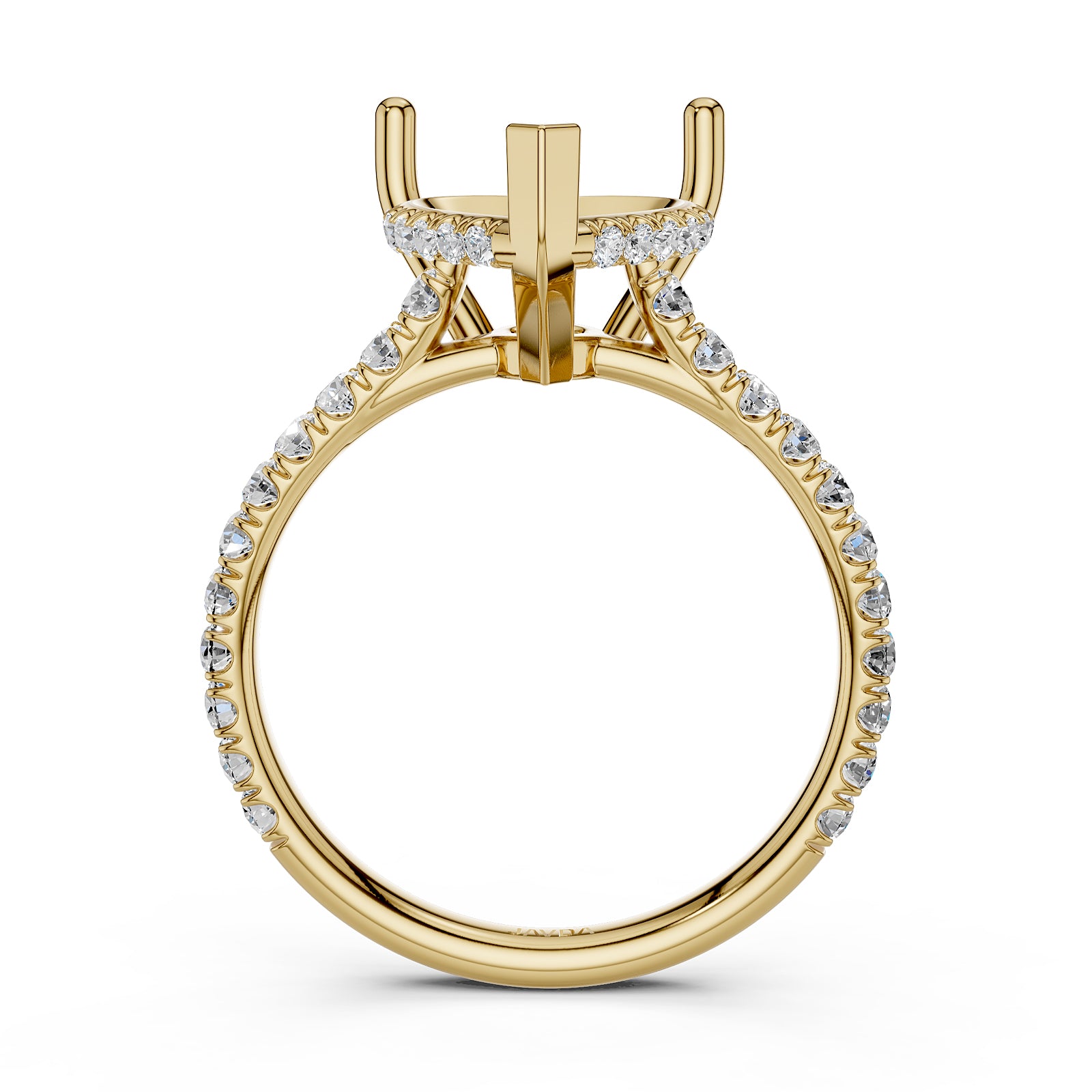 French U Pave Set Hidden Halo Lab Grown Diamond Semi Mount Engagement Ring 0.52 Ct.