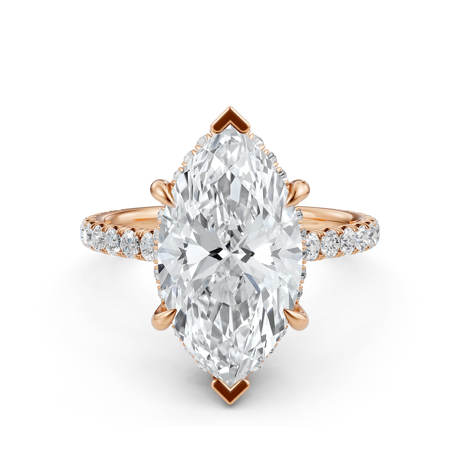 French U Pave Hidden Halo Lab Grown Diamond Marquise Engagement Ring