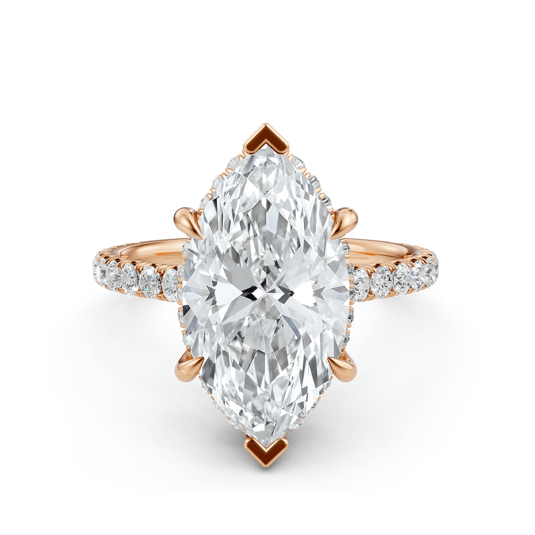 French U Pave Hidden Halo Lab Grown Diamond Marquise Engagement Ring